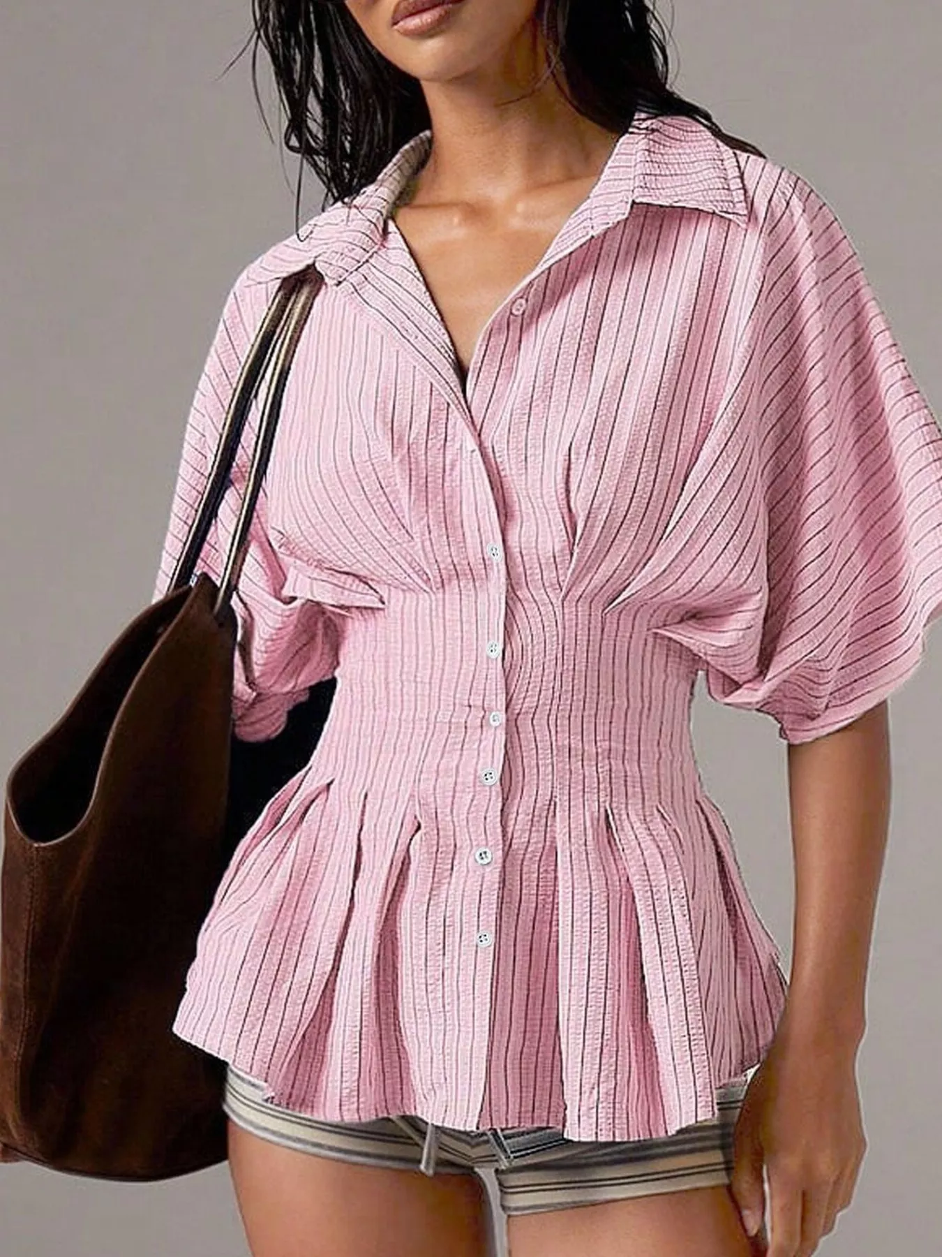 Striped Cinched Waist Shirt - Image 13