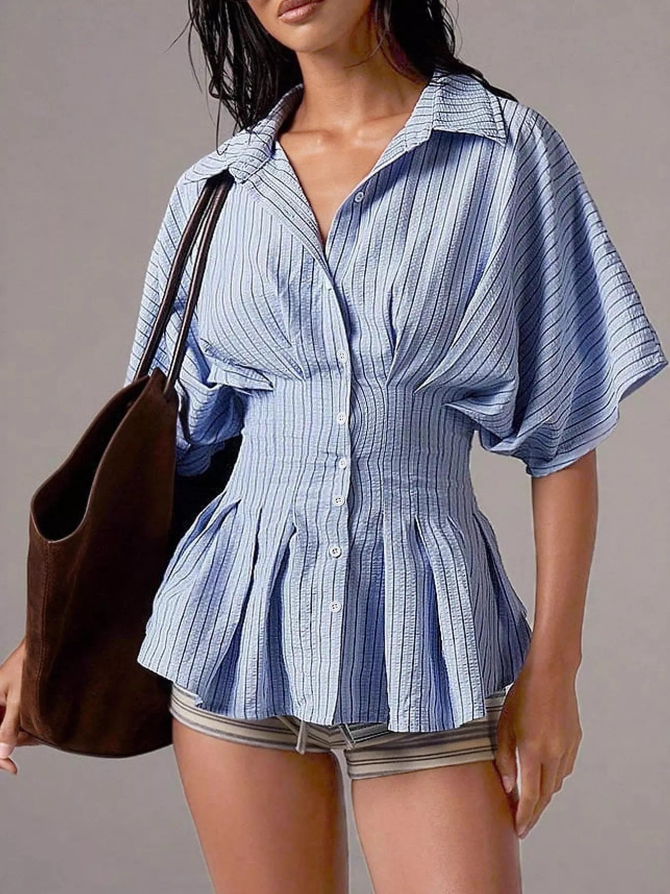 Striped Cinched Waist Shirt - Image 9