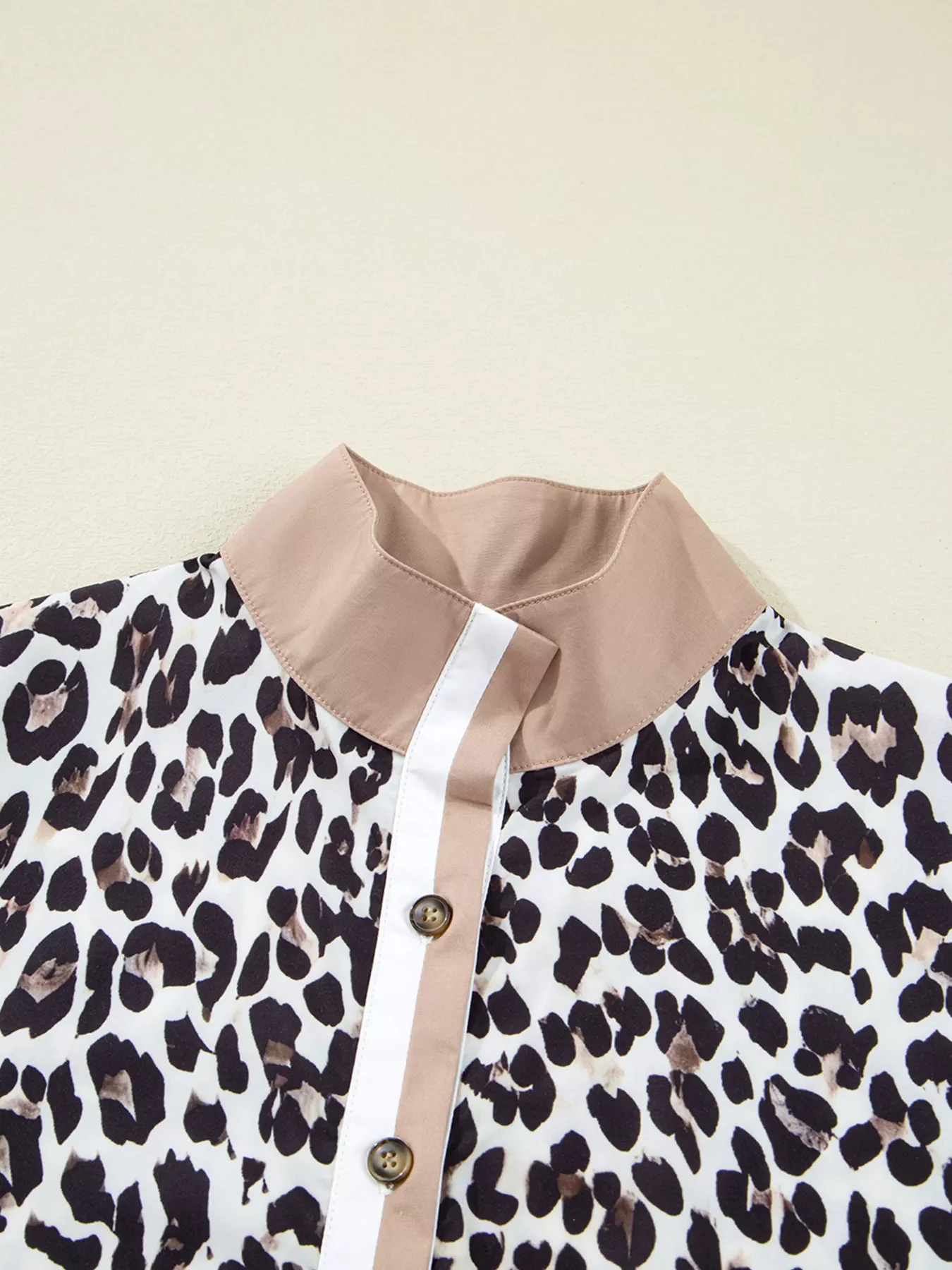 Striped Collar Leopard Print Long Sleeve Flared Dress - Image 12