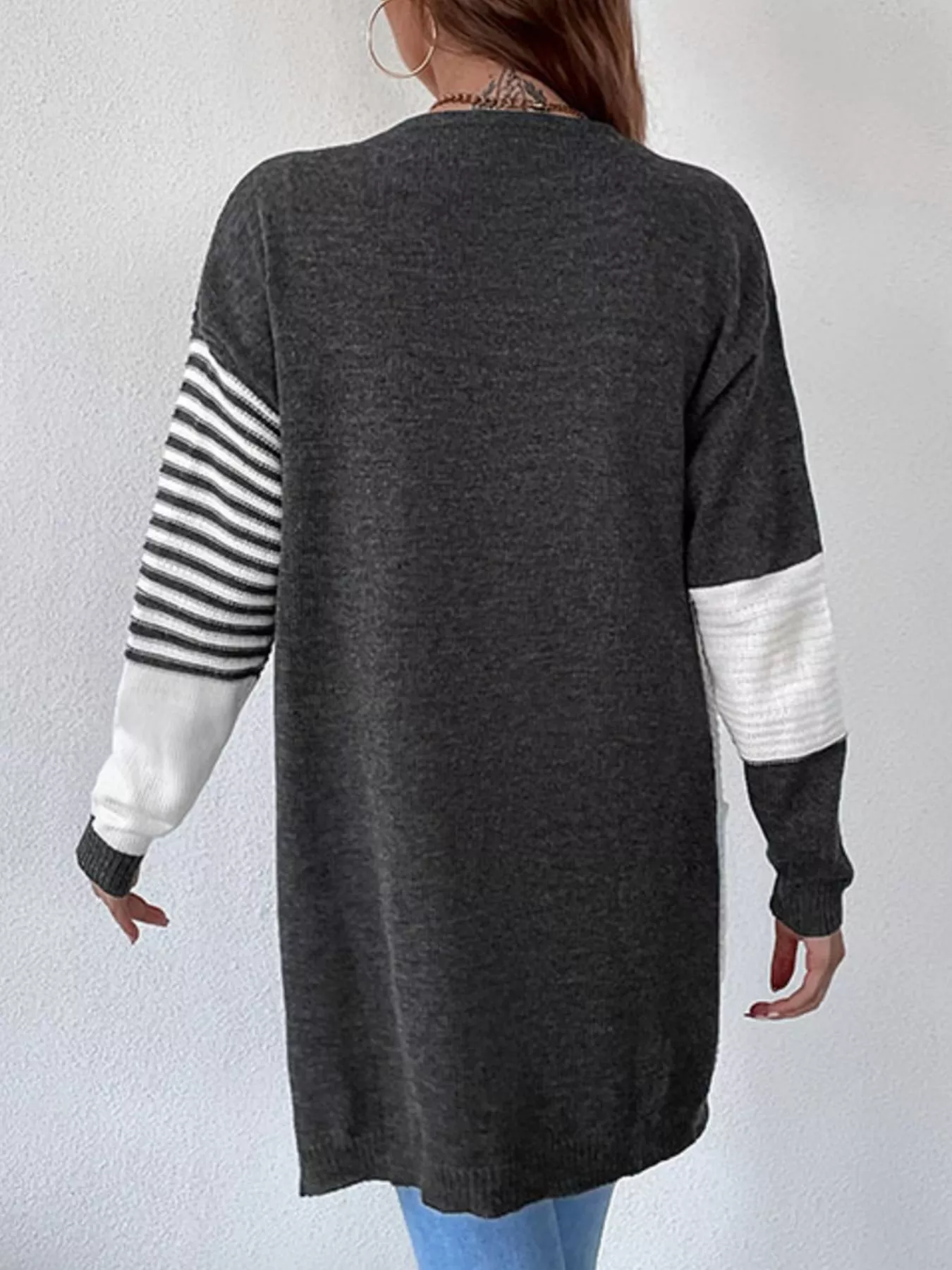 Striped Color Block Open Front Cardigan - Image 5