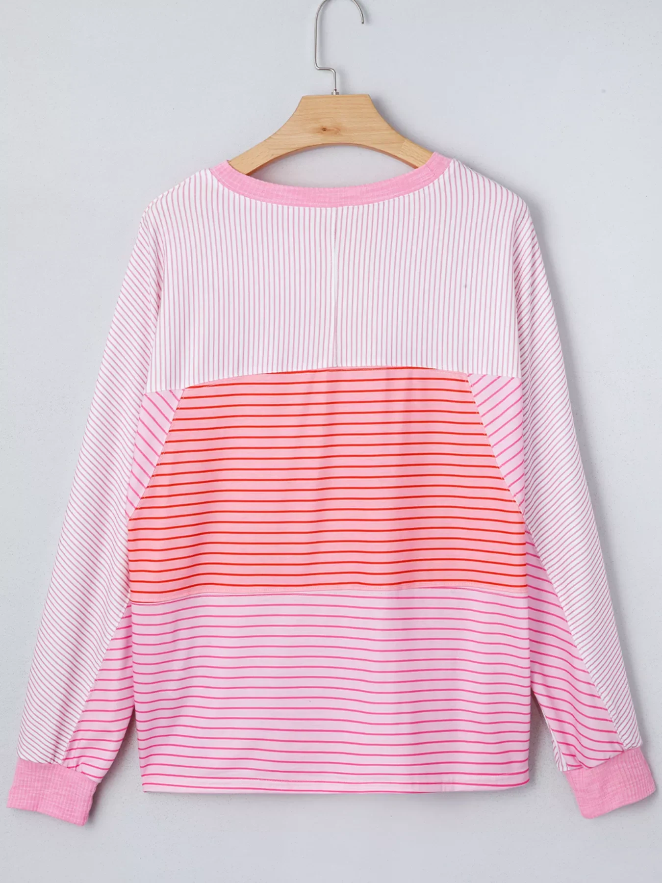 Striped Colorblock Exposed Seam Casual Long Sleeve Top - Image 5