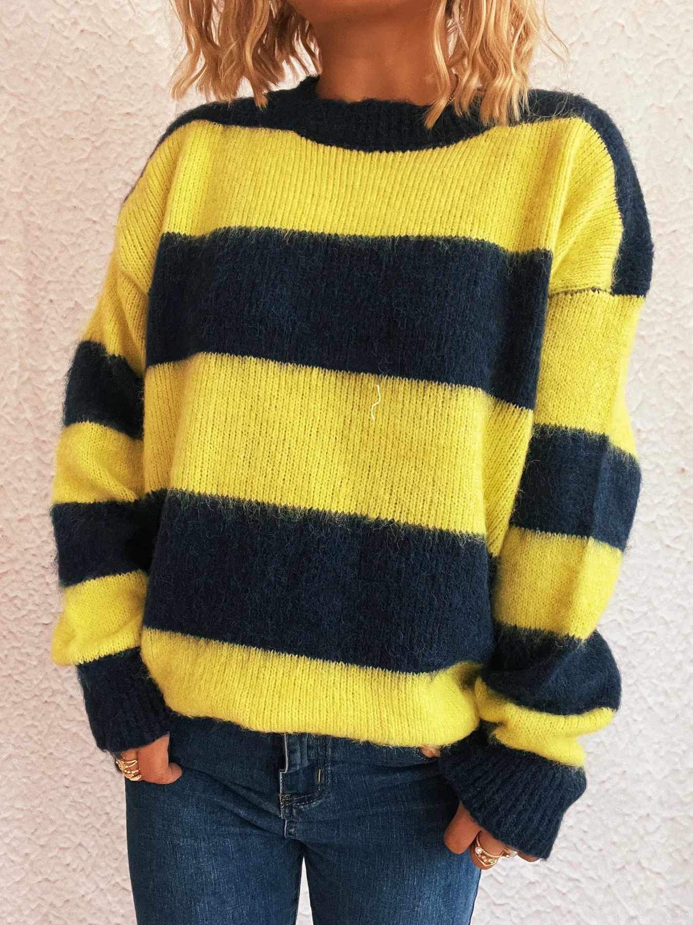 Striped Contrast Long Sleeve Sweater - Image 13