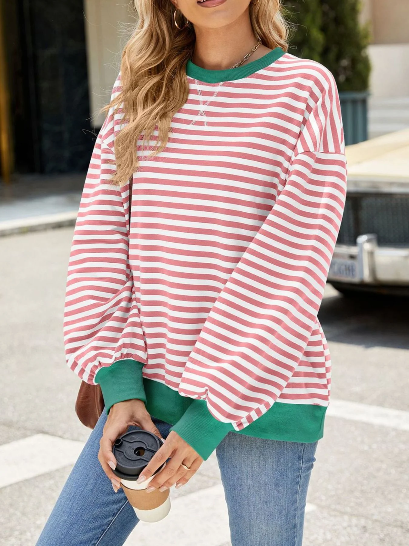 Striped Crew Neck Long Sleeve Sweatshirt - Image 8