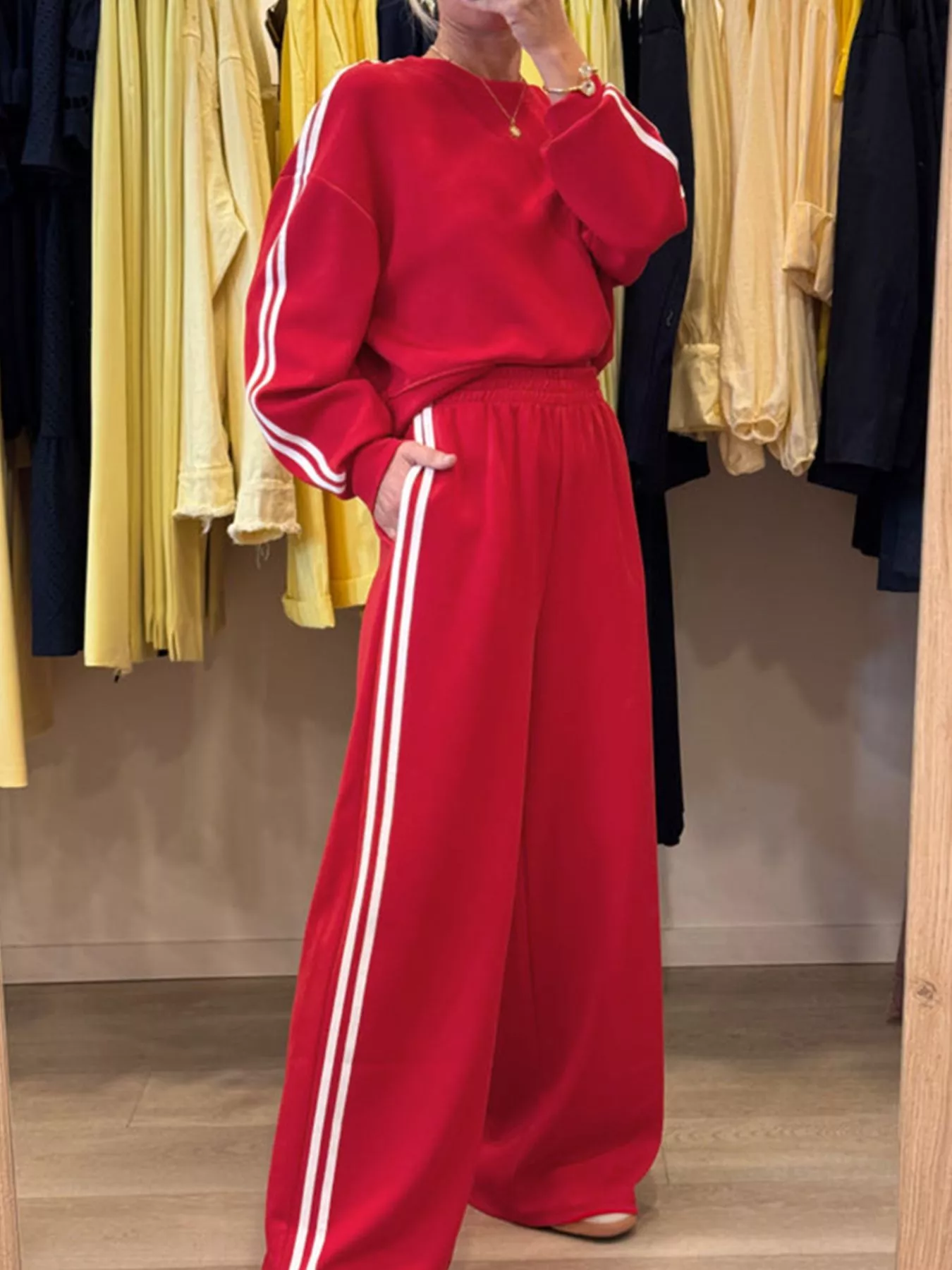 Striped Detail Crewneck Top and Elastic Sweatpants 2pcs Set - Image 3