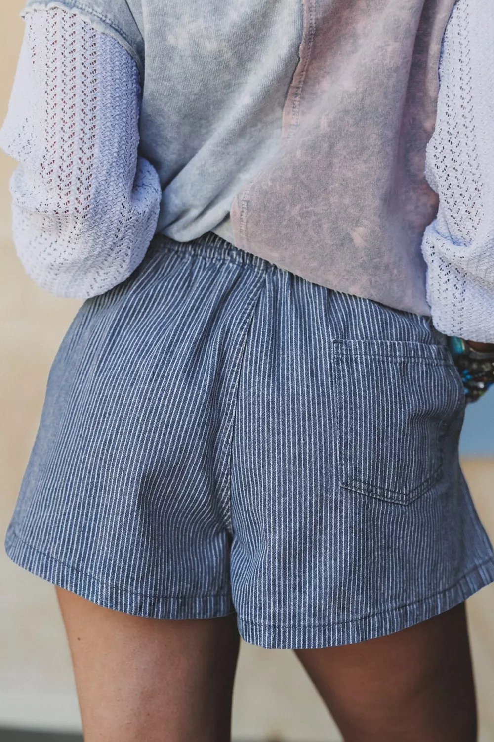 Striped Drawstring Denim Shorts - Image 2