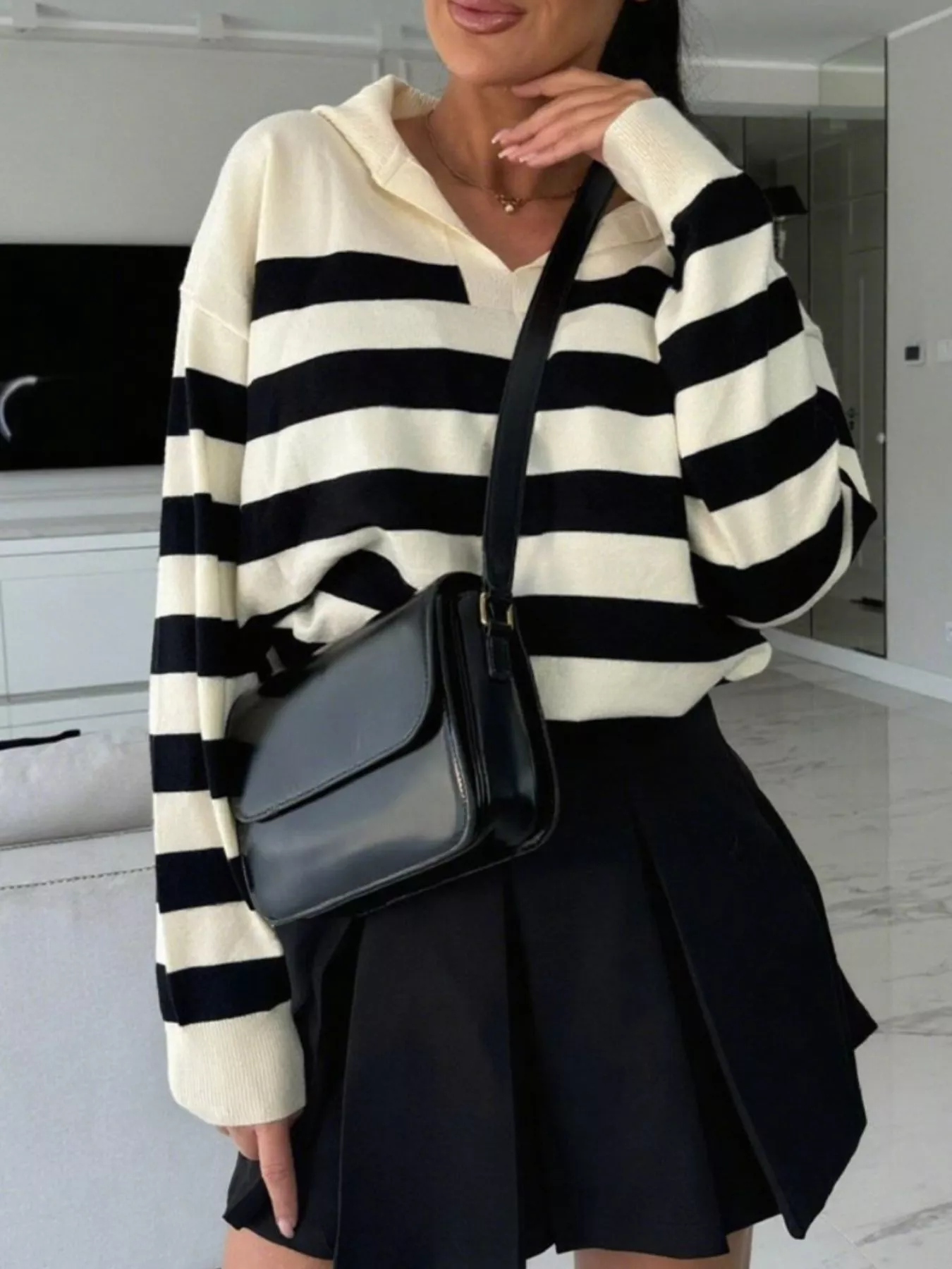 Striped Dropped Shoulder Knit Top - Image 10