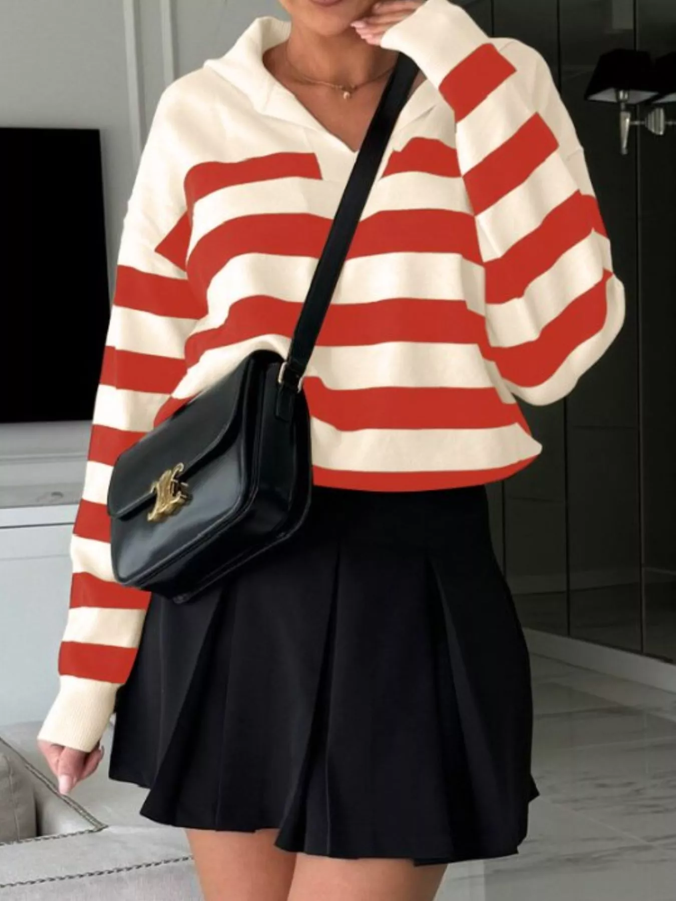 Striped Dropped Shoulder Knit Top - Image 14