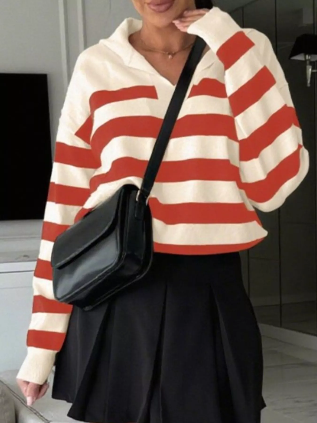 Striped Dropped Shoulder Knit Top - Image 17