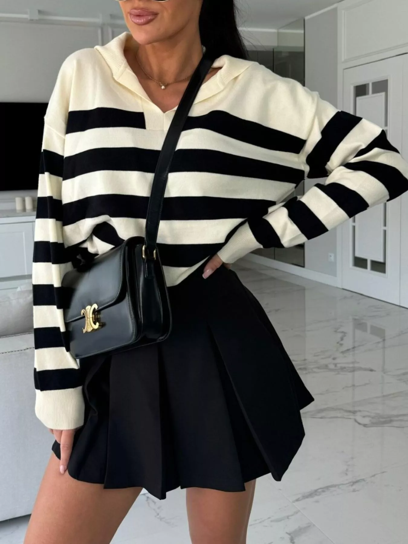 Striped Dropped Shoulder Knit Top - Image 8