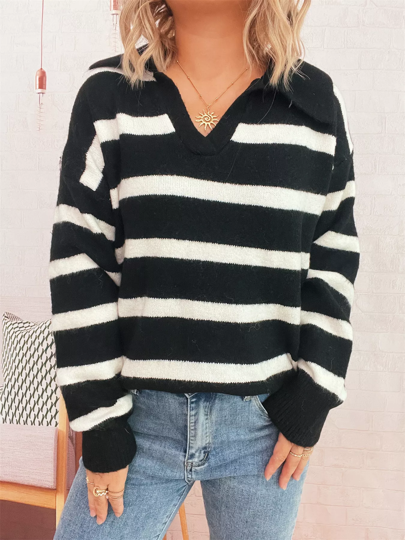 Striped Dropped Shoulder Sweater - Image 8