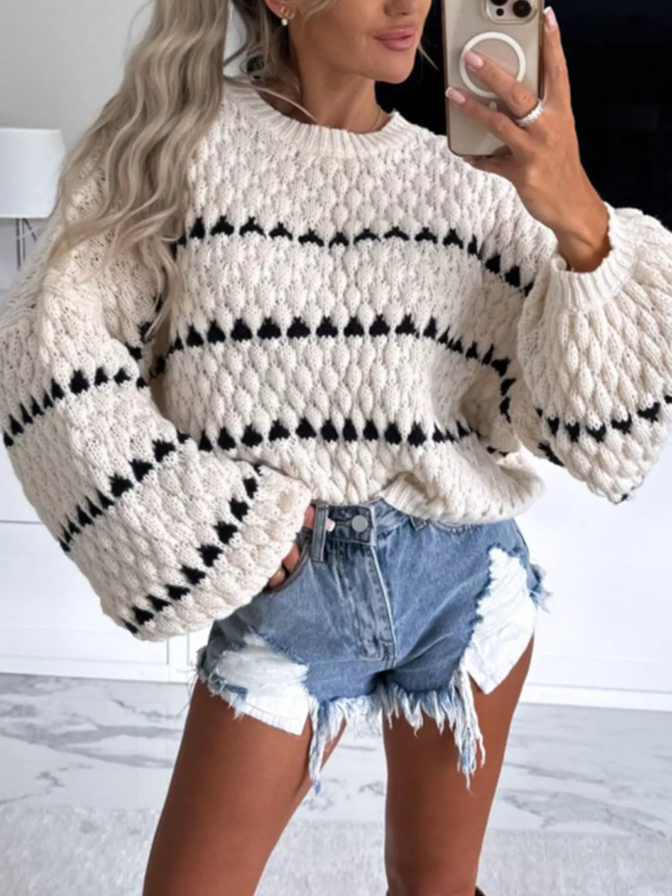 Striped Dropped Shoulder Sweater - Image 2