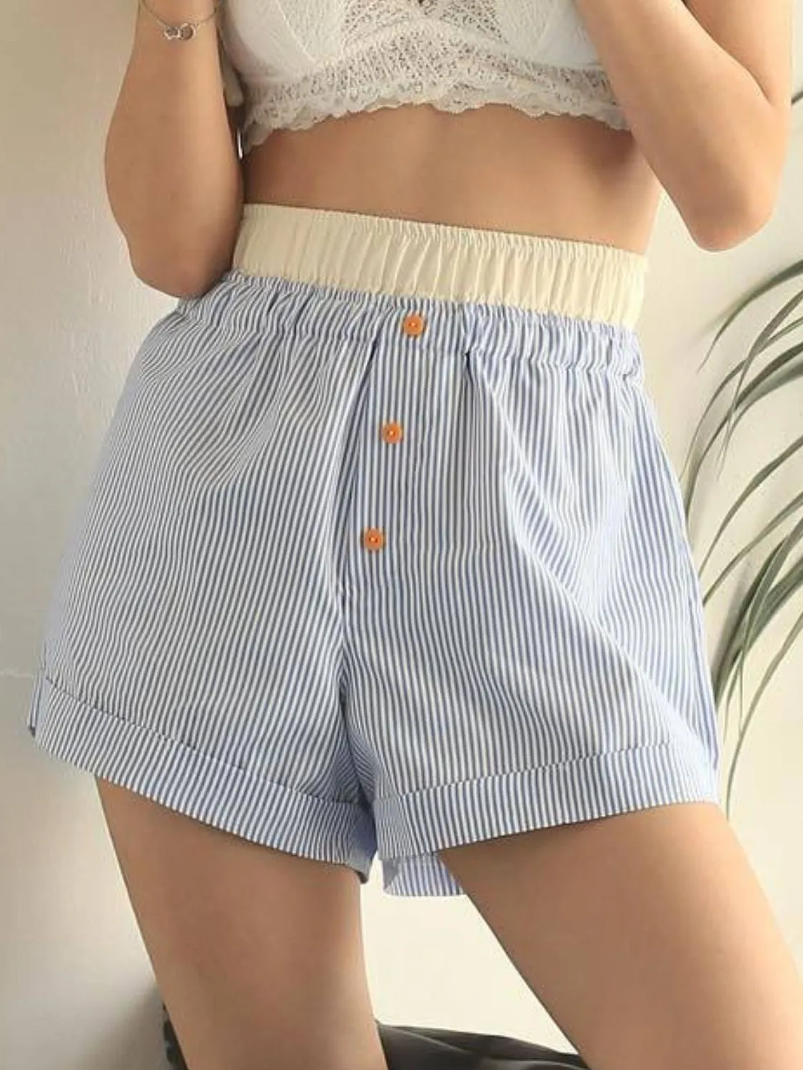 Striped Elastic Waist Shorts - Image 19
