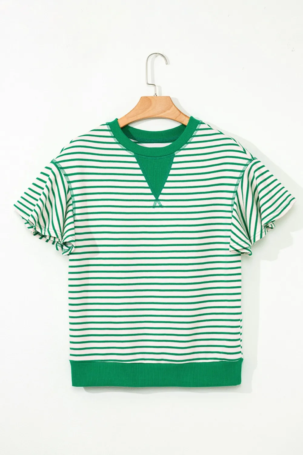 Striped Flounce Sleeve Casual Blouse - Image 11