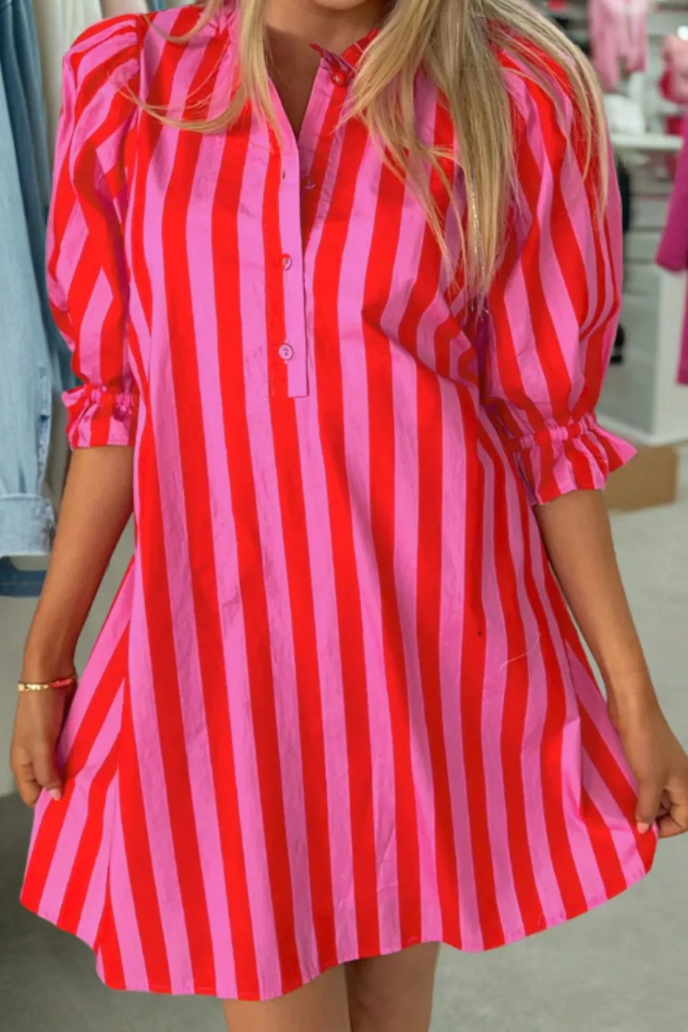 Striped Half Sleeve Mini Dress - Image 3