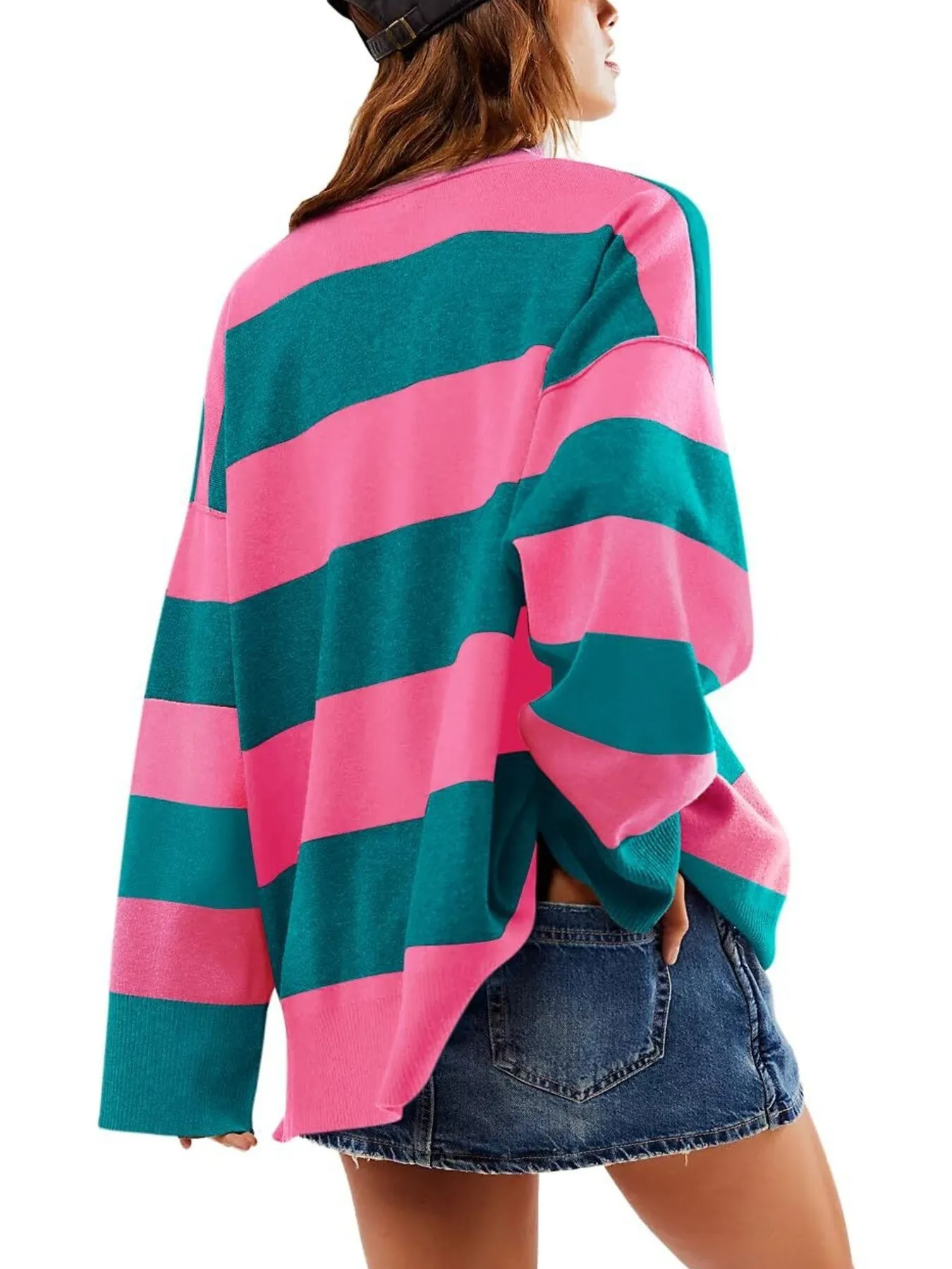 Striped Half-Zip Oversized Sweatshirt - Image 2