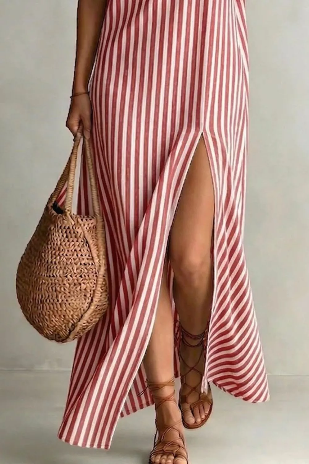 Striped High Slit Maxi Dress - Image 9