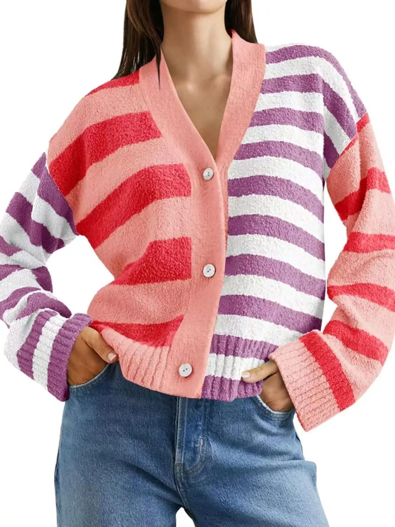 Striped Knit Button-Down Cardigan - Image 5