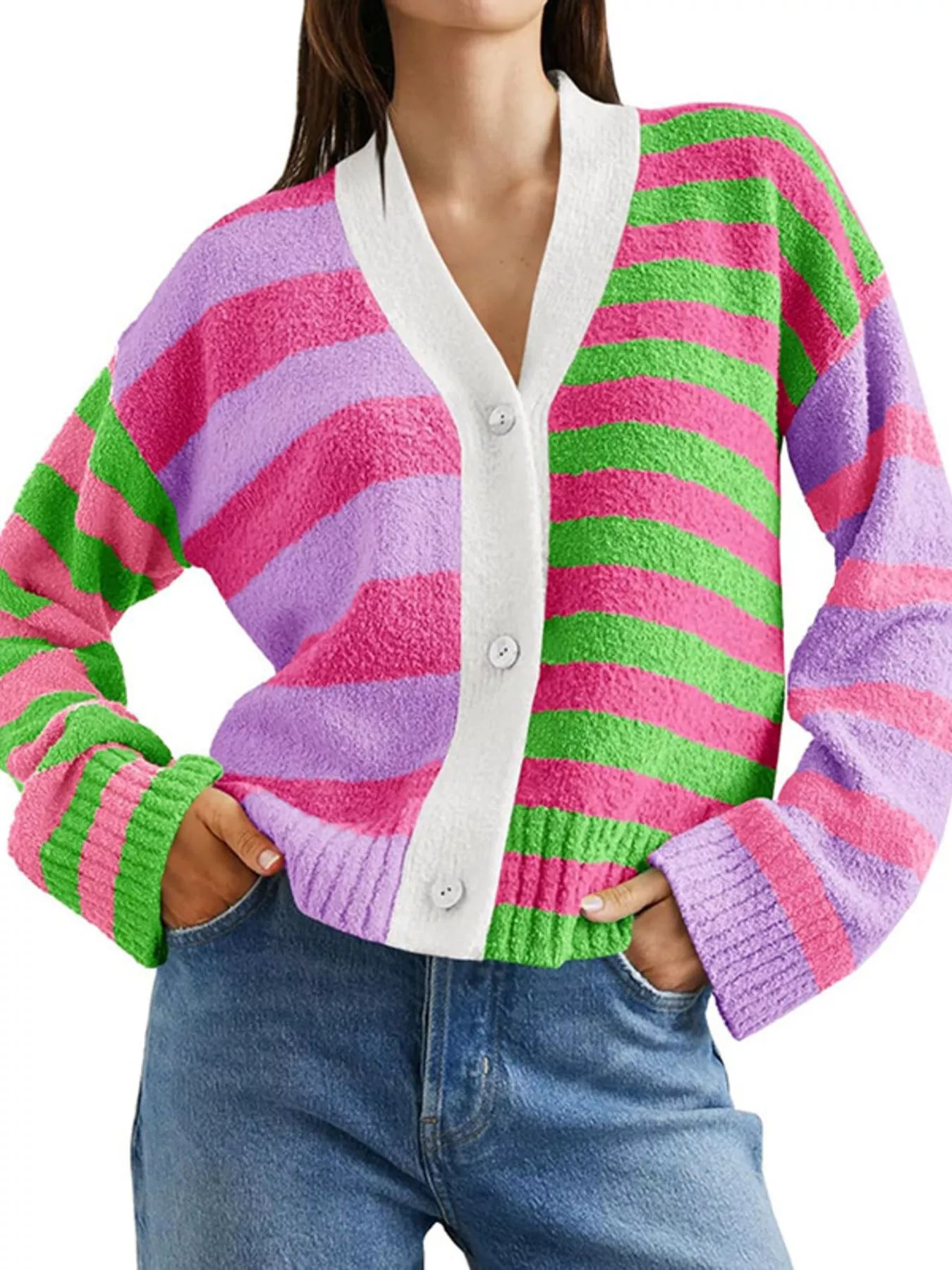 Striped Knit Button-Down Cardigan - Image 8