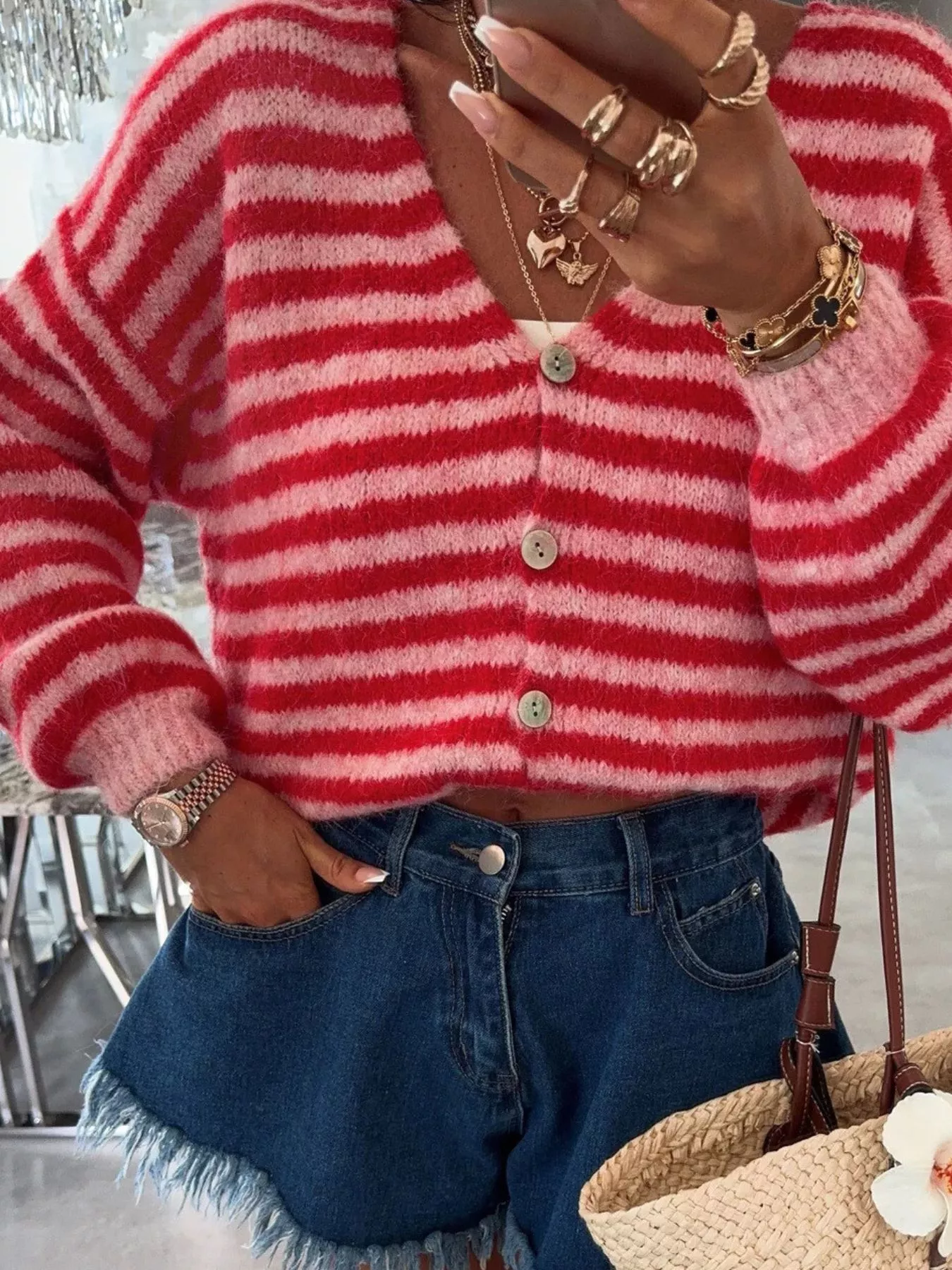 Striped Knit Button-Down Cardigan - Image 8