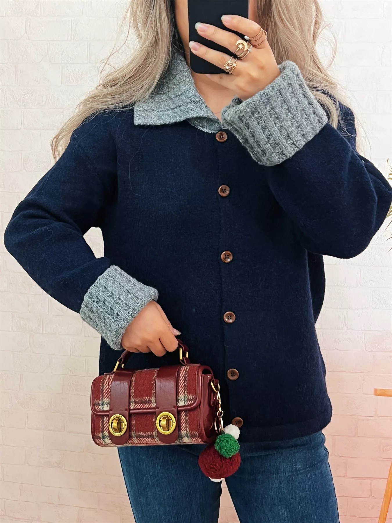 Striped Knit Button Down Cardigan with Collar - Image 10