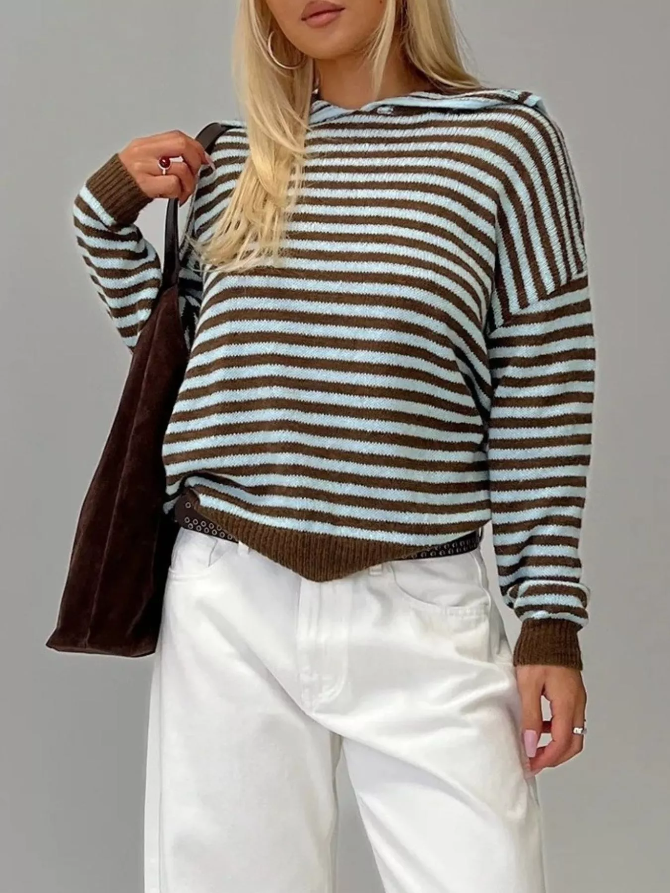 Striped Knit Dropped Shoulder Sweater - Image 5