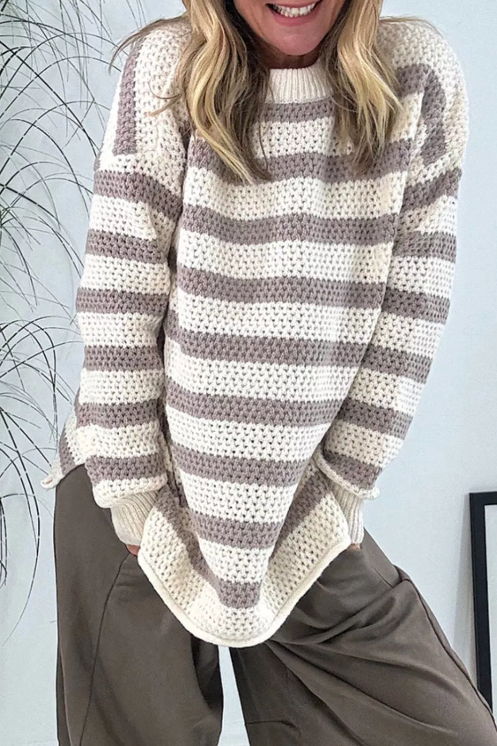 Striped Knit Dropped Shoulder Sweater - Image 2