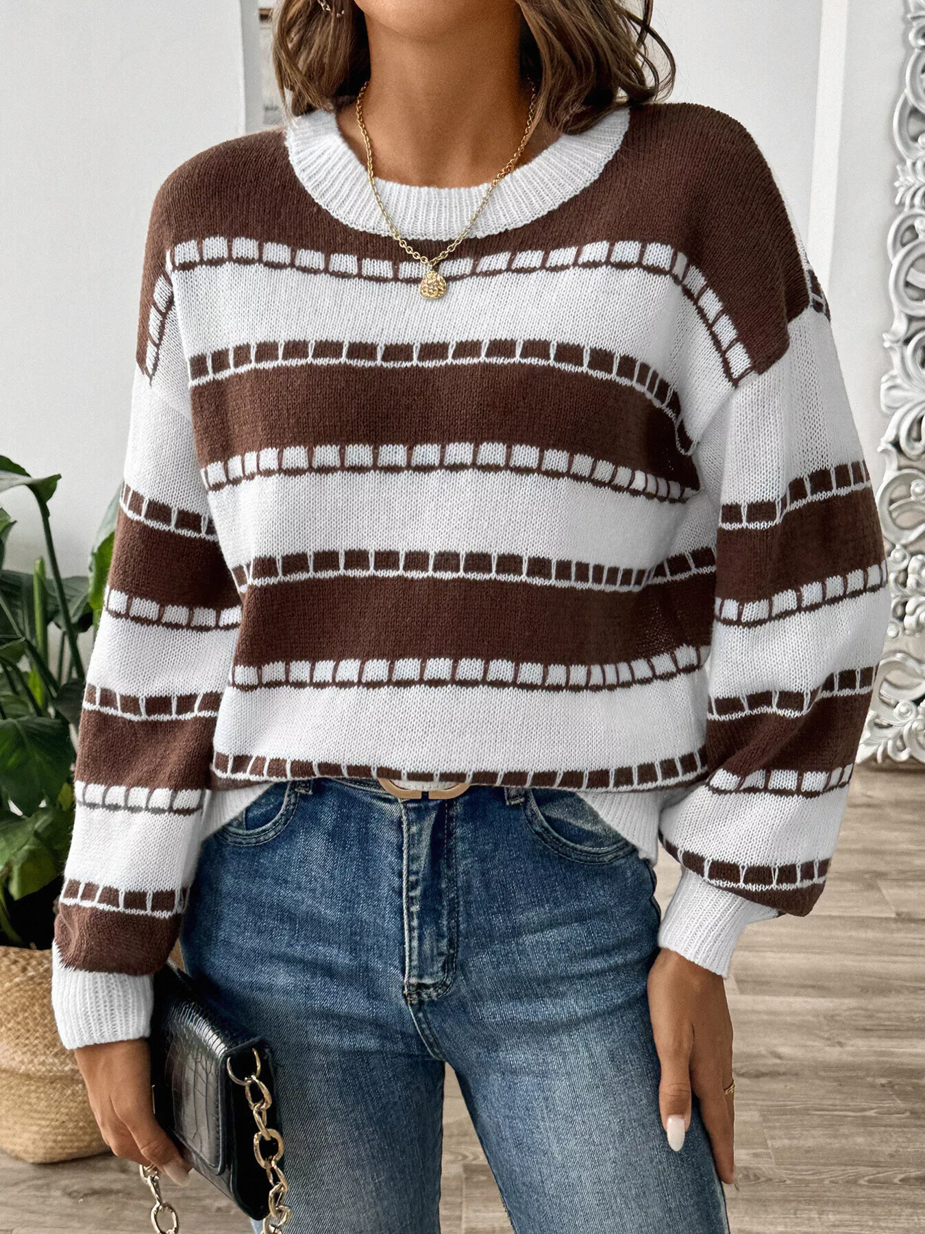 Striped Knit Dropped Shoulder Sweater - Image 2