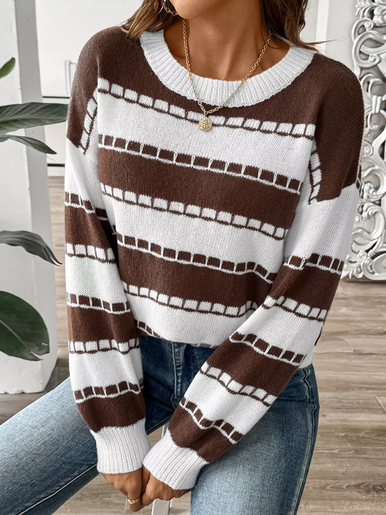 Striped Knit Dropped Shoulder Sweater - Image 4