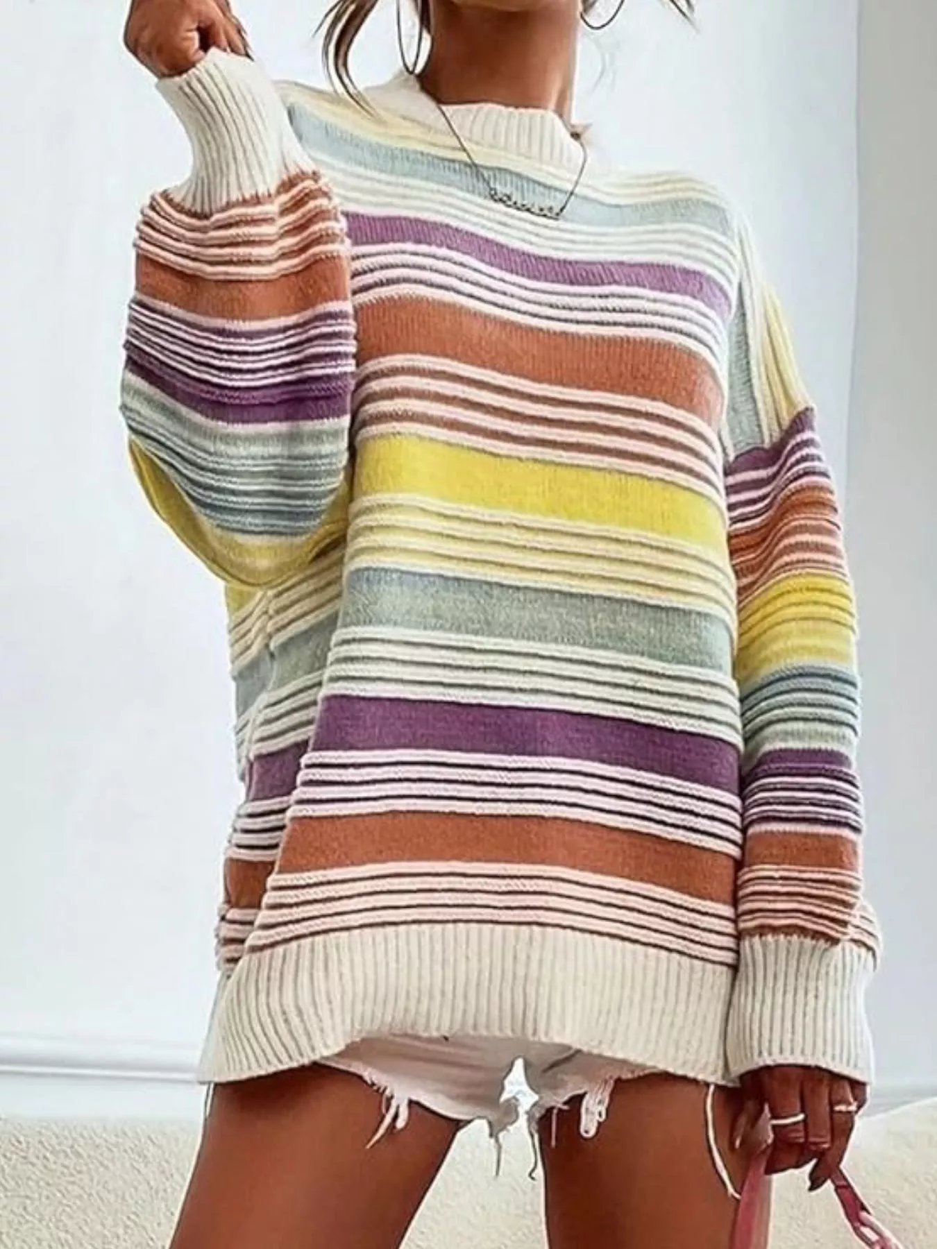 Striped Knit Long Sleeve Sweater - Image 6