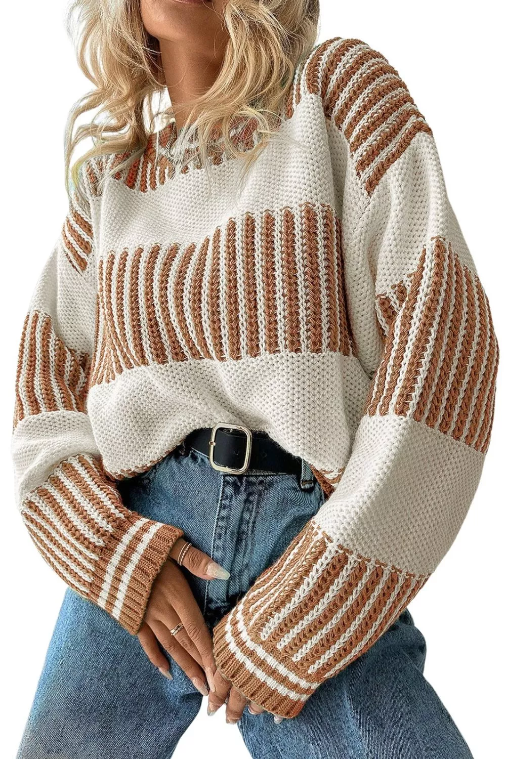 Striped Knit Long Sleeve Sweater - Image 3