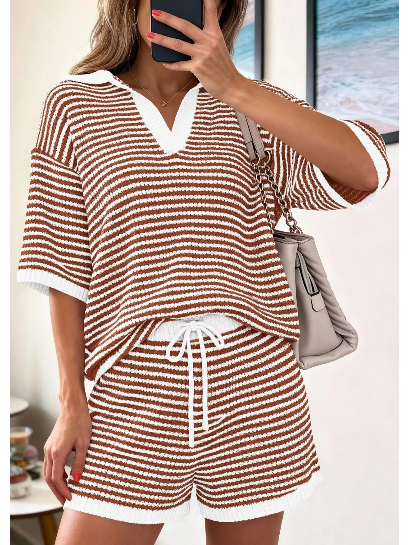 Striped Knit Polo Shirt & Shorts Set - Image 11