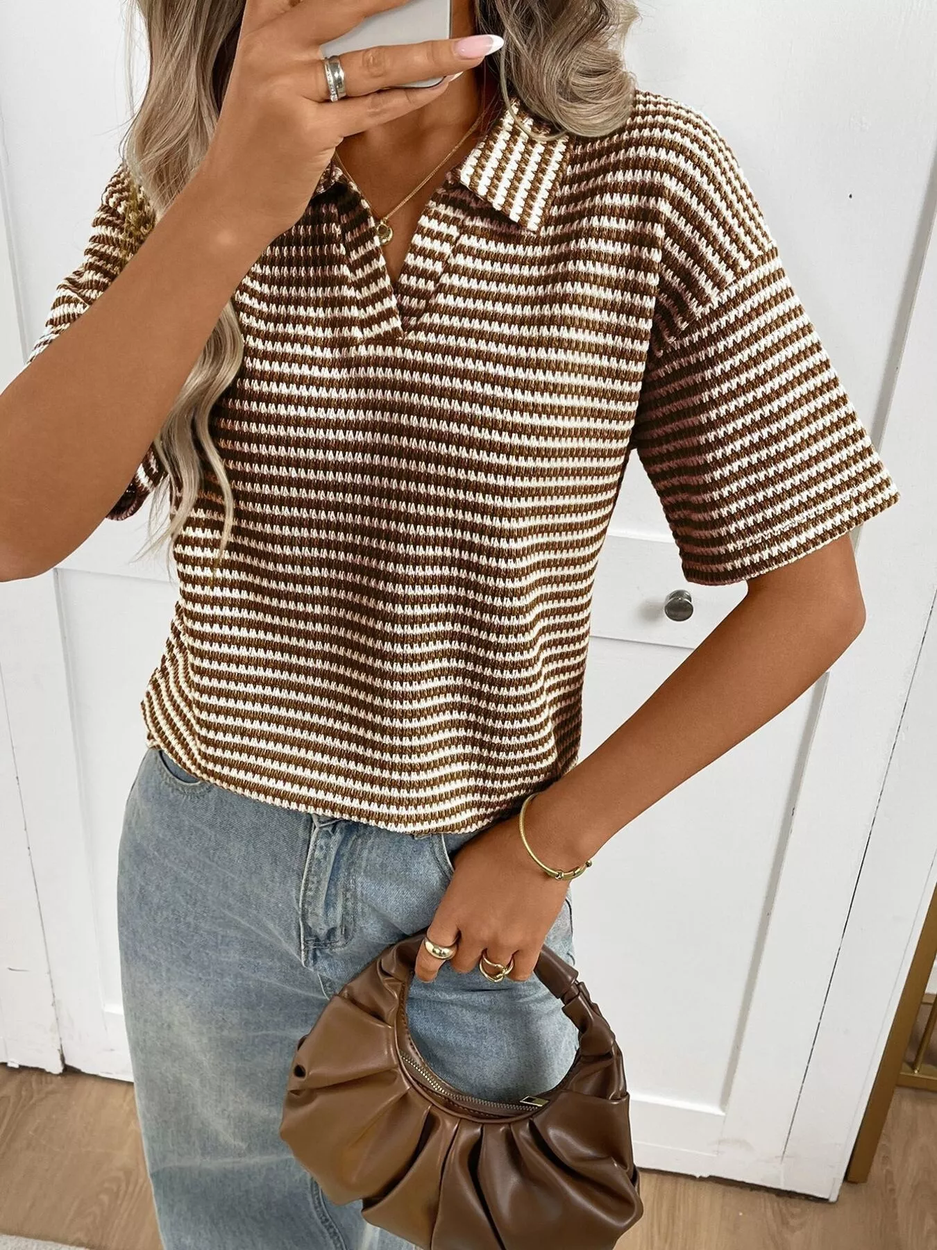 Striped Knit Short Sleeve Top - Image 2