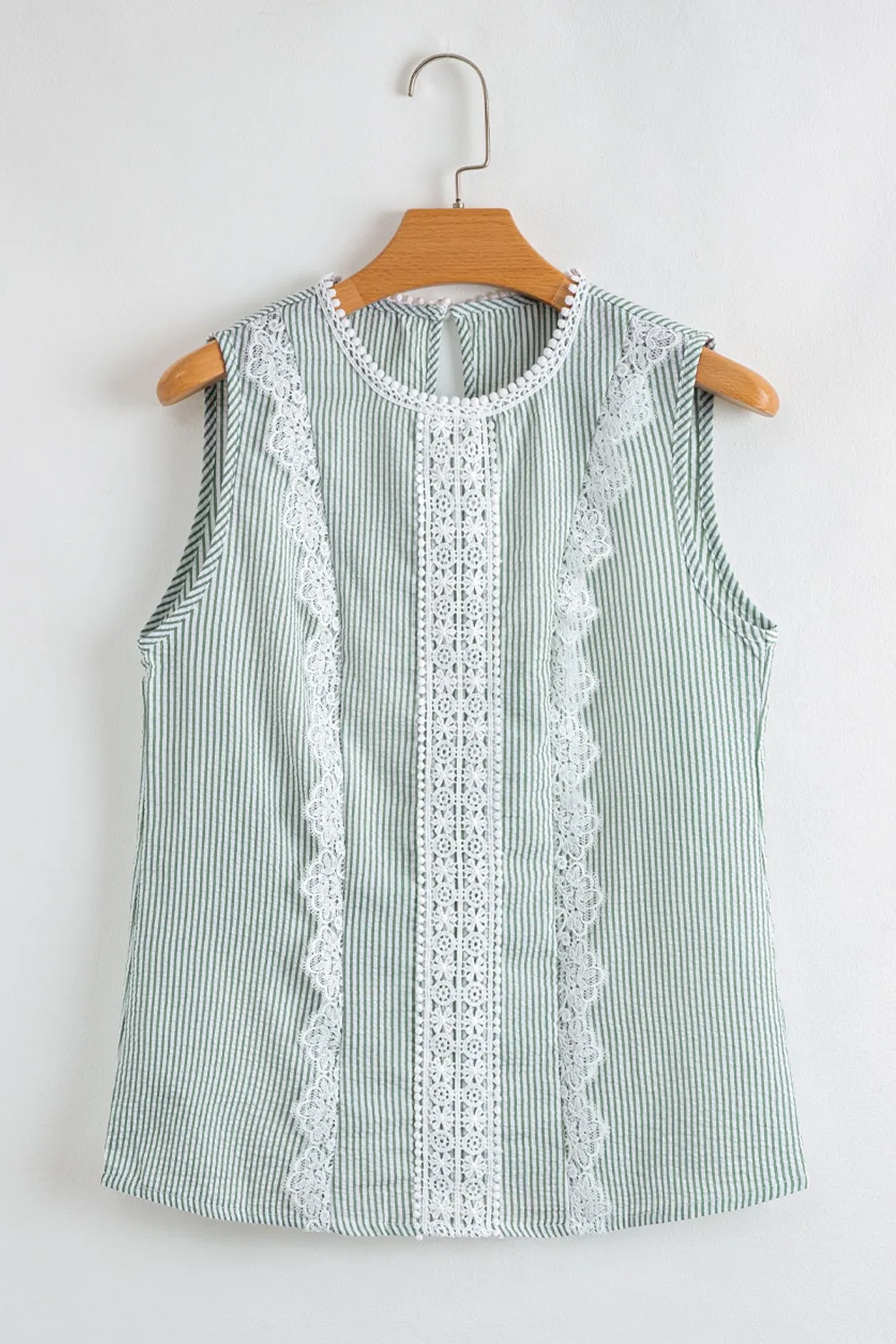 Striped Lace Trim Sleeveless Blouse - Image 4