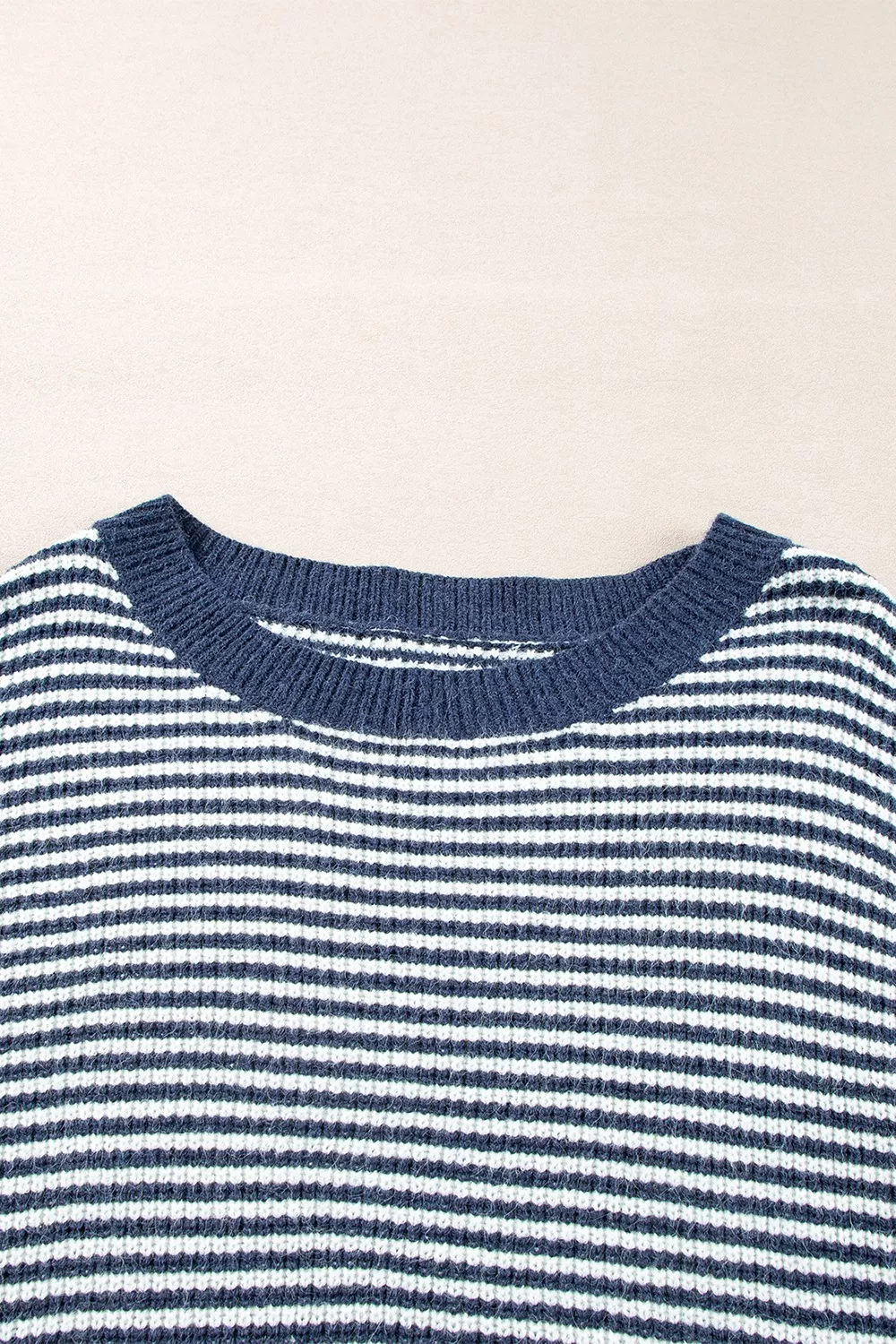 Striped Lantern Sleeve Drop Shoulder Cozy Sweater - Image 8