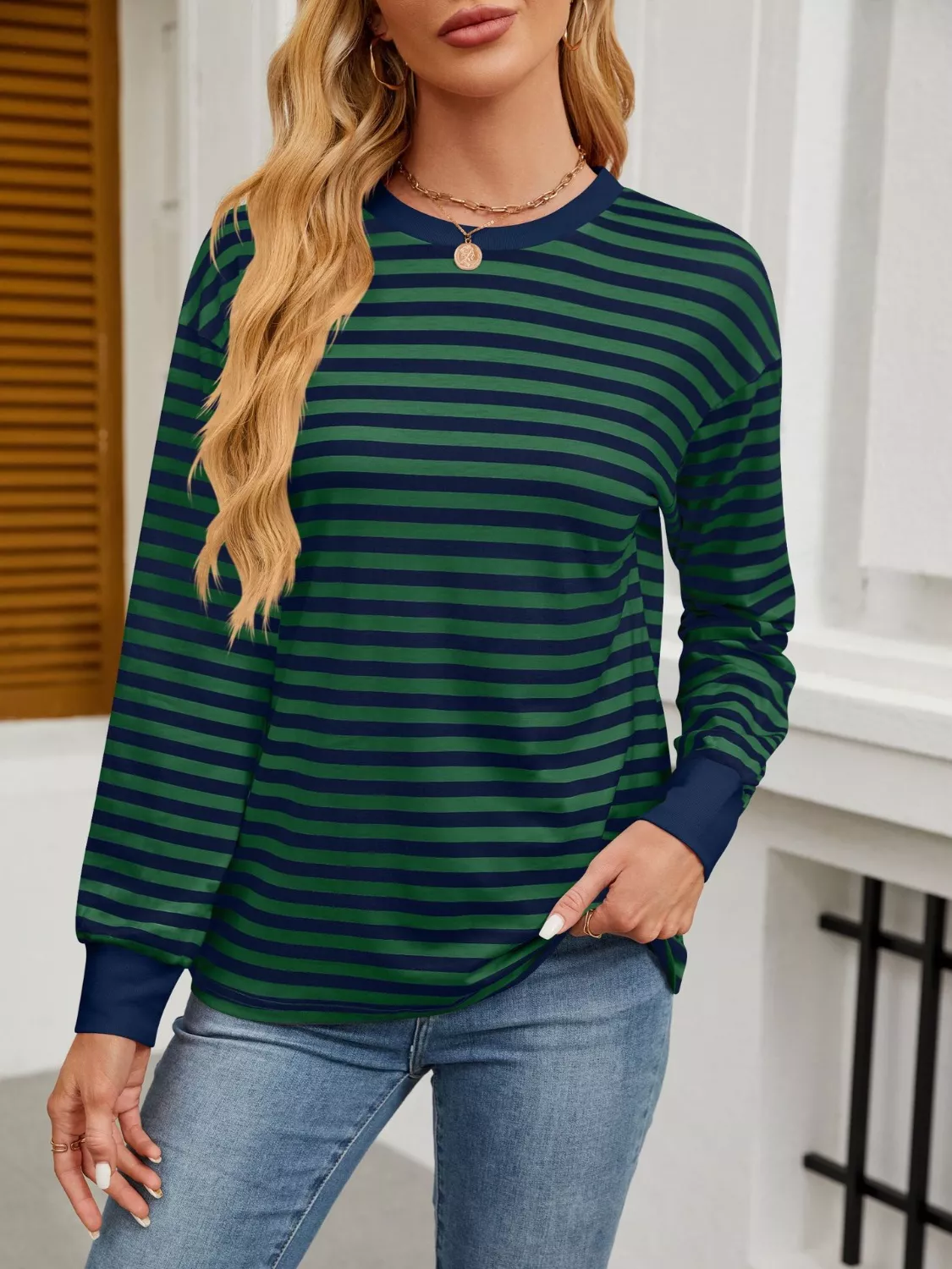 Striped Long Sleeve Casual T-Shirt - Image 25