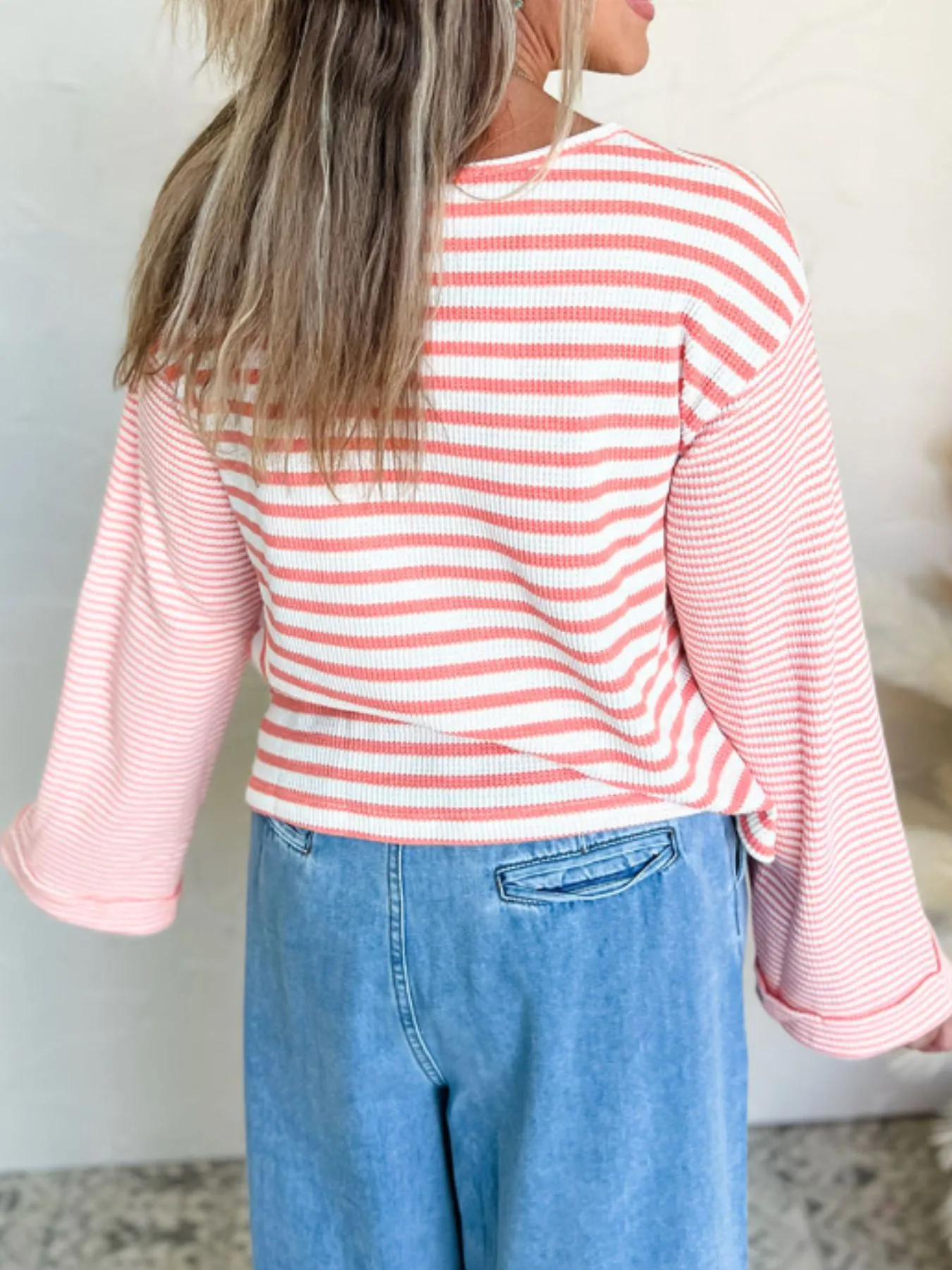 Striped Long Sleeve Ribbed Blouse - Image 3