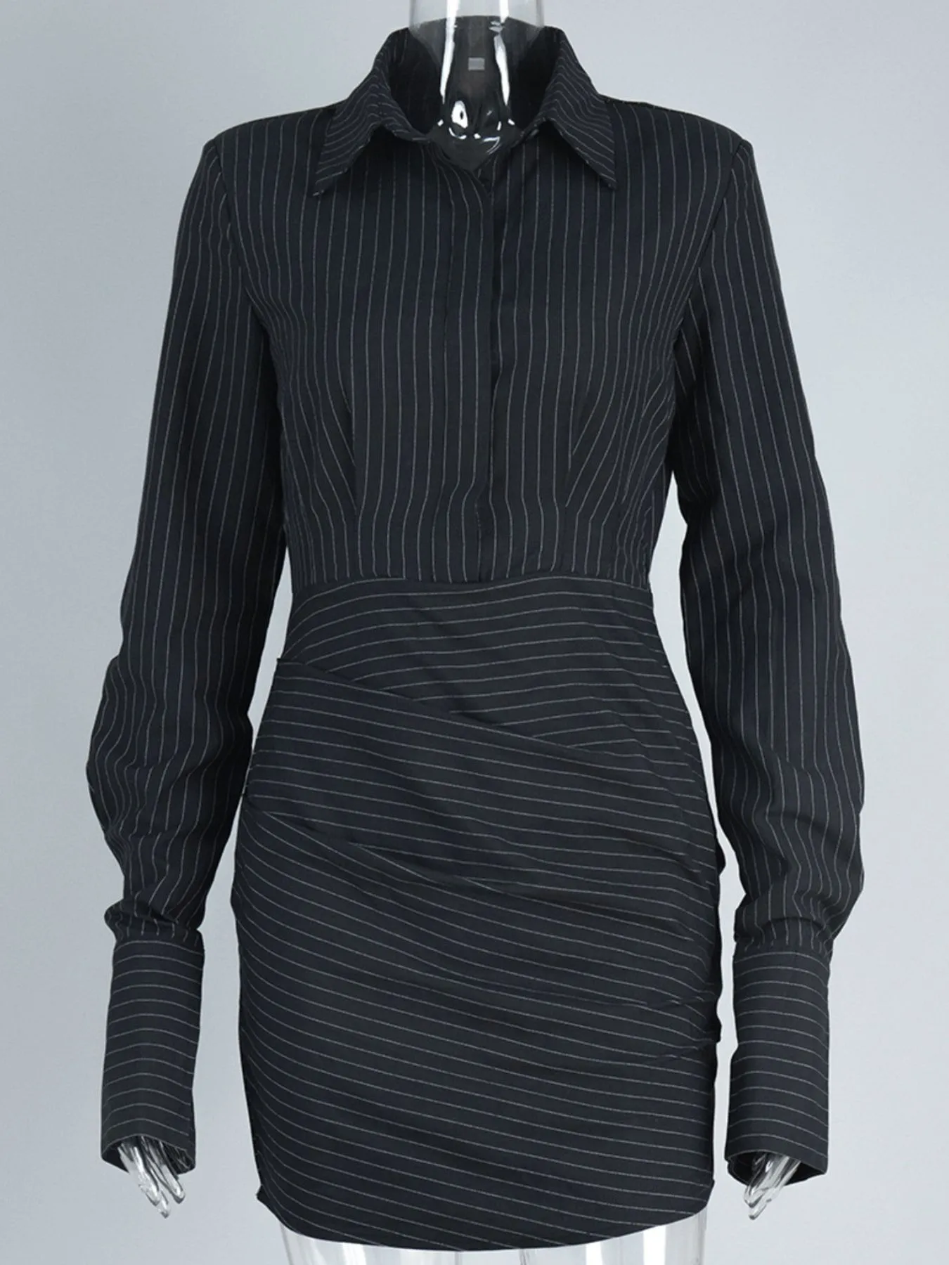 Striped Long Sleeve Shirt Dress - Image 6