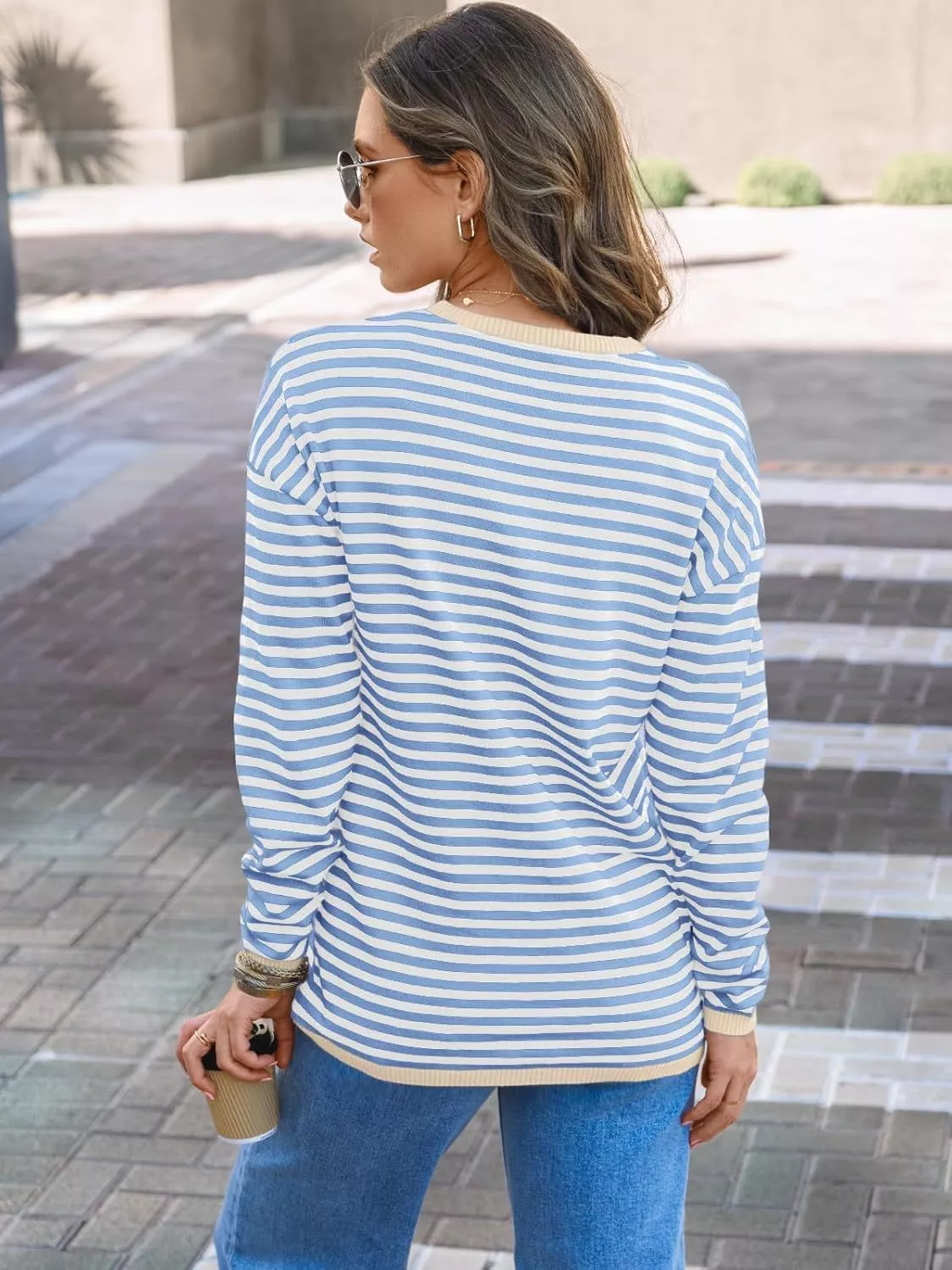 Striped Long Sleeve Sweater with Contrast Ribbed Trim - Image 9