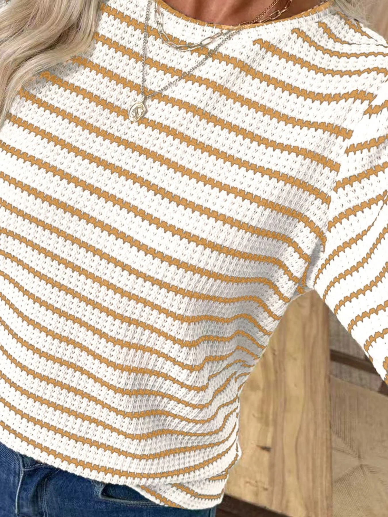 Striped Long Sleeve Texture Knit T-Shirt - Image 9