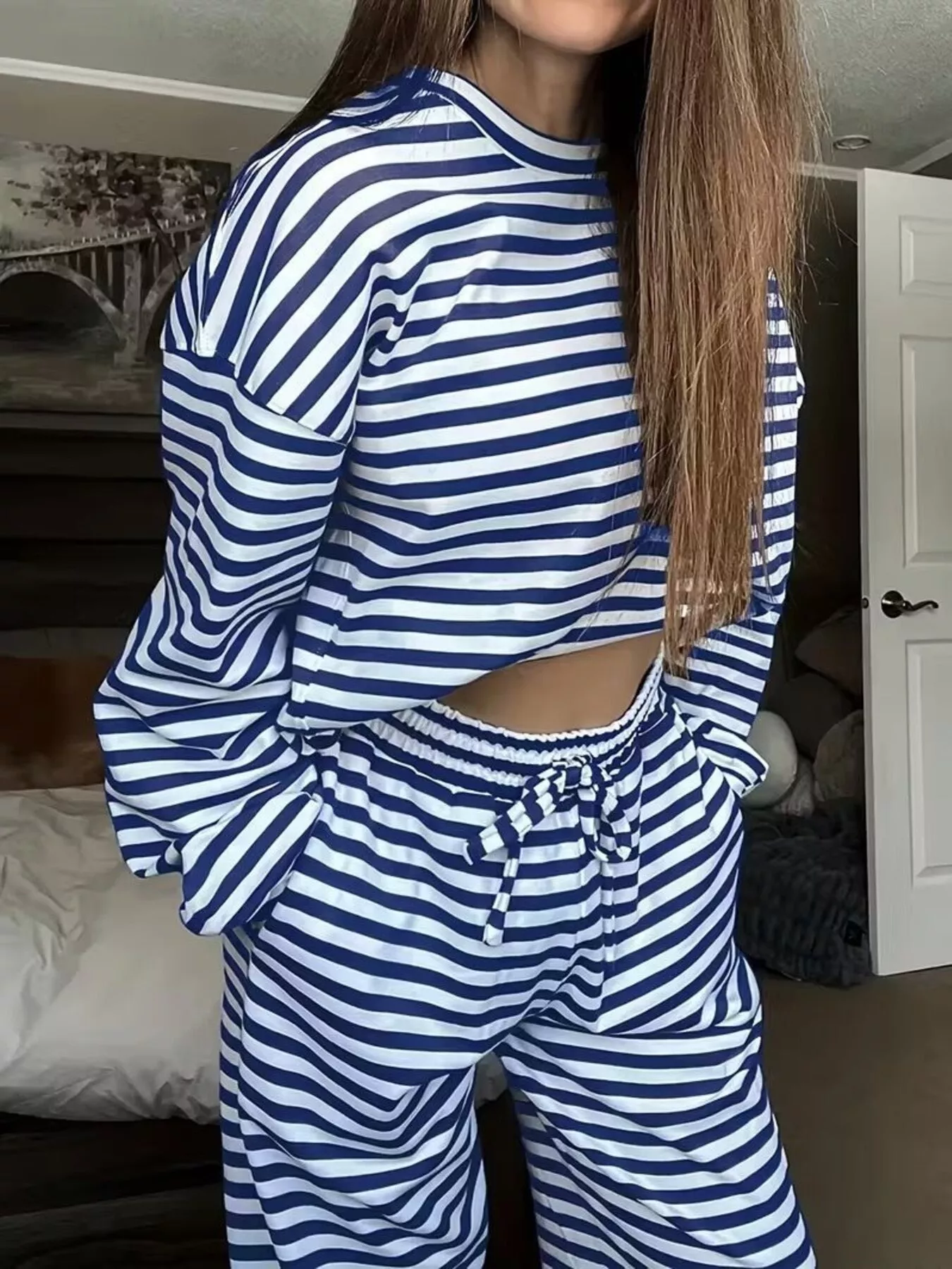 Striped Long Sleeve Top and Pants Set - Image 4