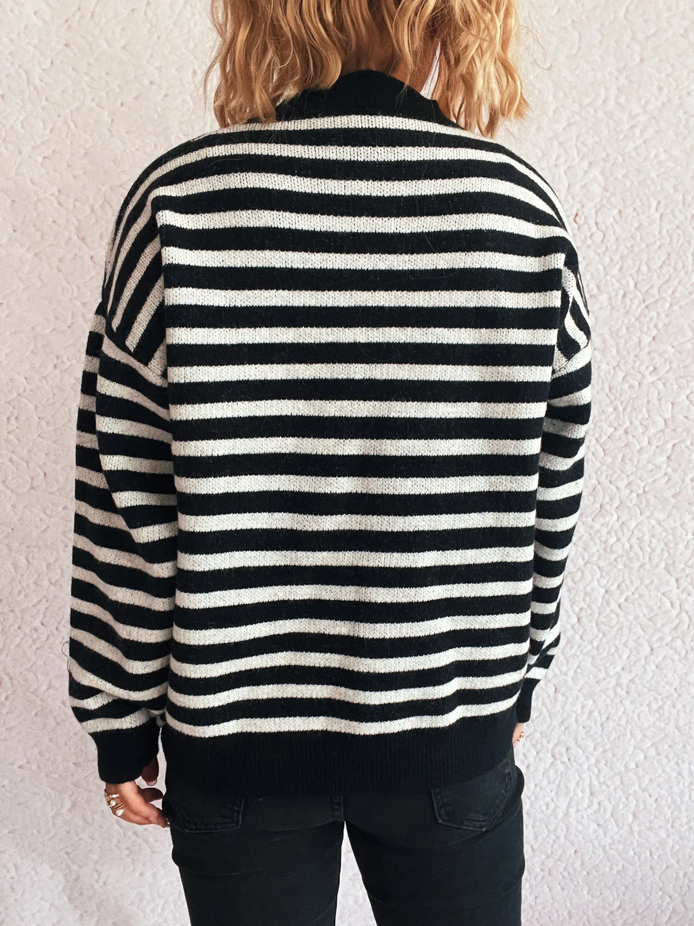 Striped Mock Neck Long Sleeve Sweater - Image 5
