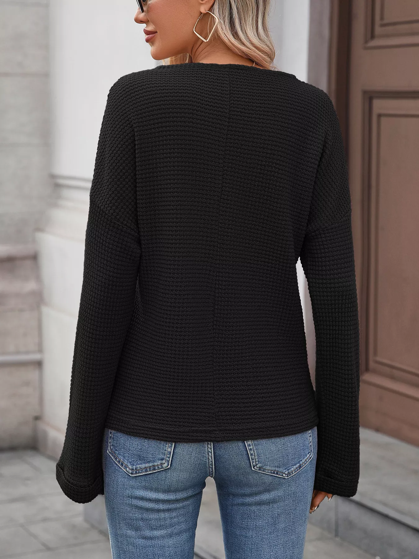 Striped Notched Long Sleeve T-Shirt - Image 21
