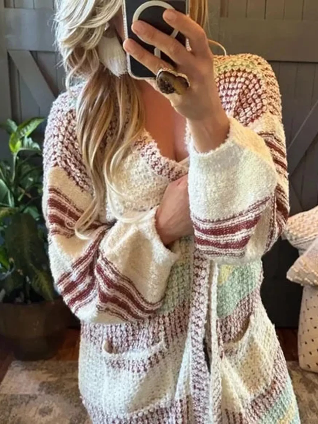 Striped Open Front Longline Cardigan - Image 2