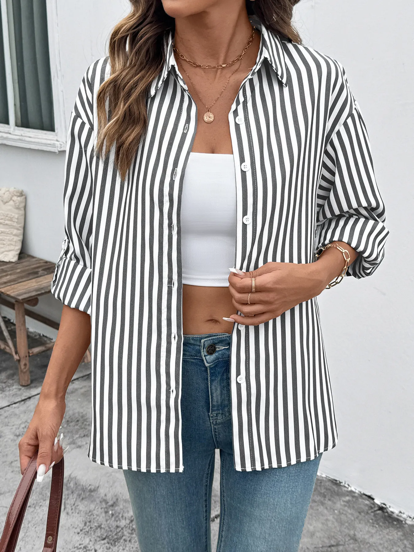 Striped Oversized Button-Up Shirt - Image 2