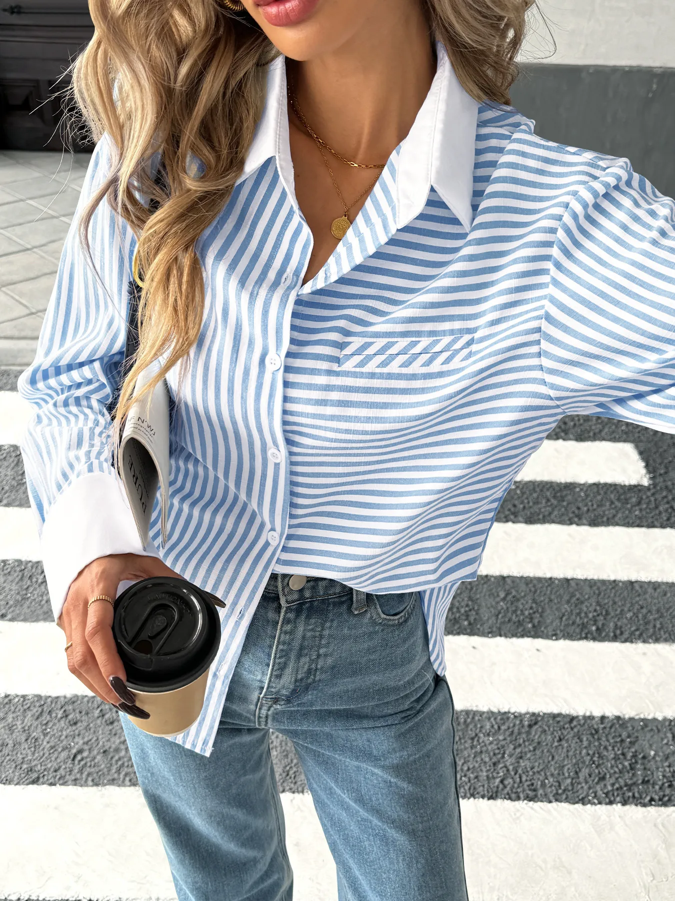 Striped Oversized Button-Up Shirt - Image 3