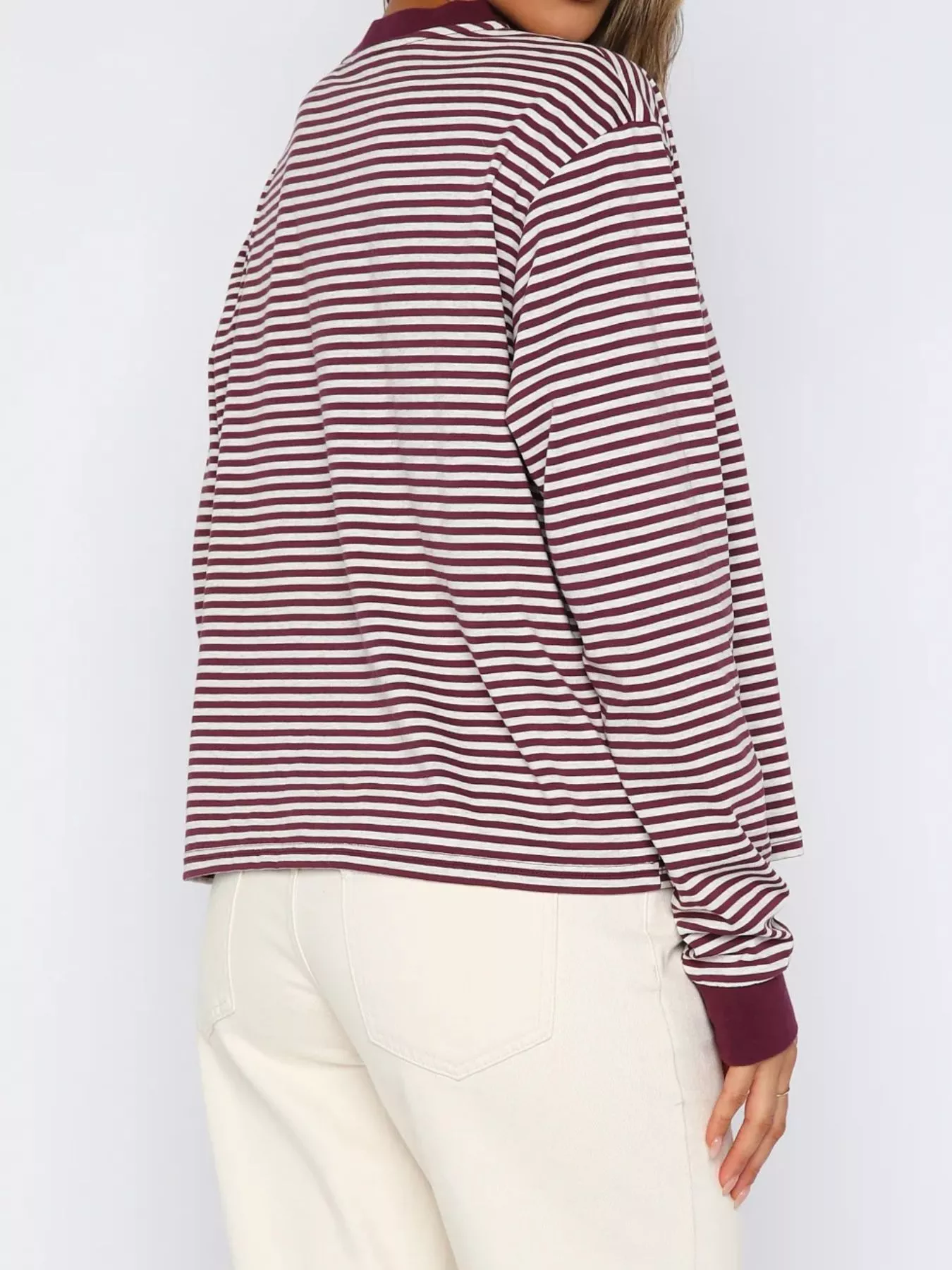 Striped Oversized Round Neck Sweatshirt - Image 12