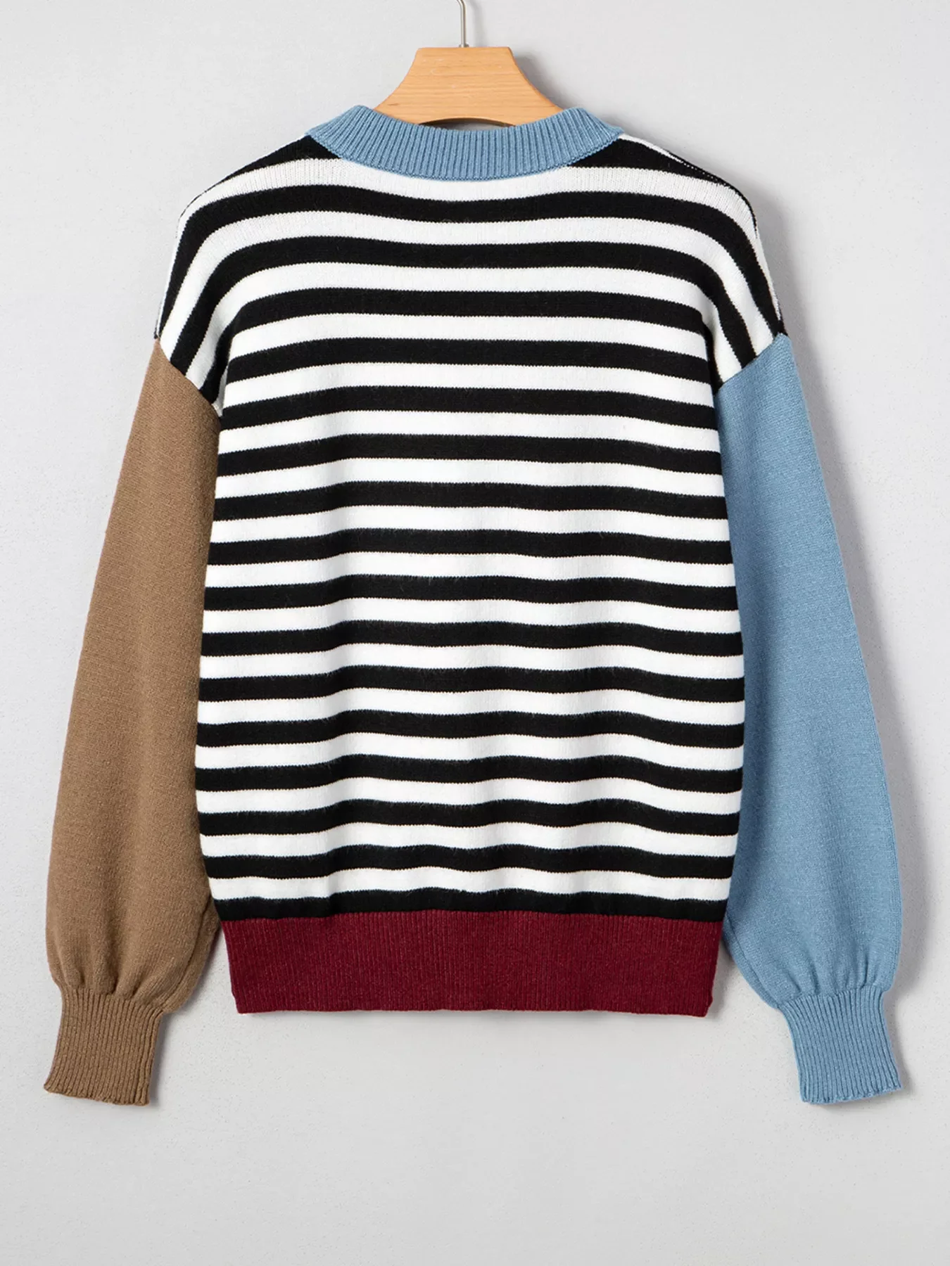 Striped Panels Colorblock Sleeve Sweater - Image 4