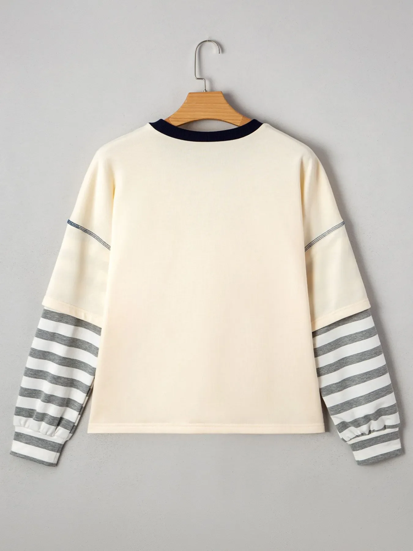 Striped Patchwork Long Sleeve Round Neck Two-in-one Top - Image 7