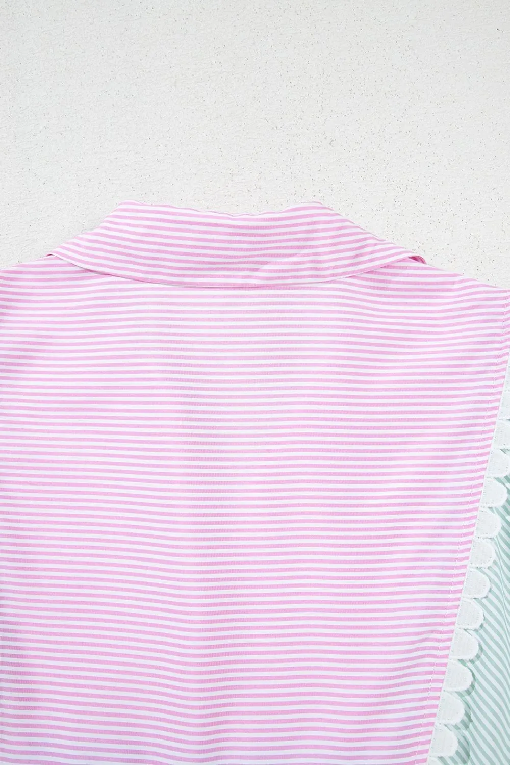 Striped Patchwork Ric Rac Puff Sleeve Collared Mini Dress - Image 9