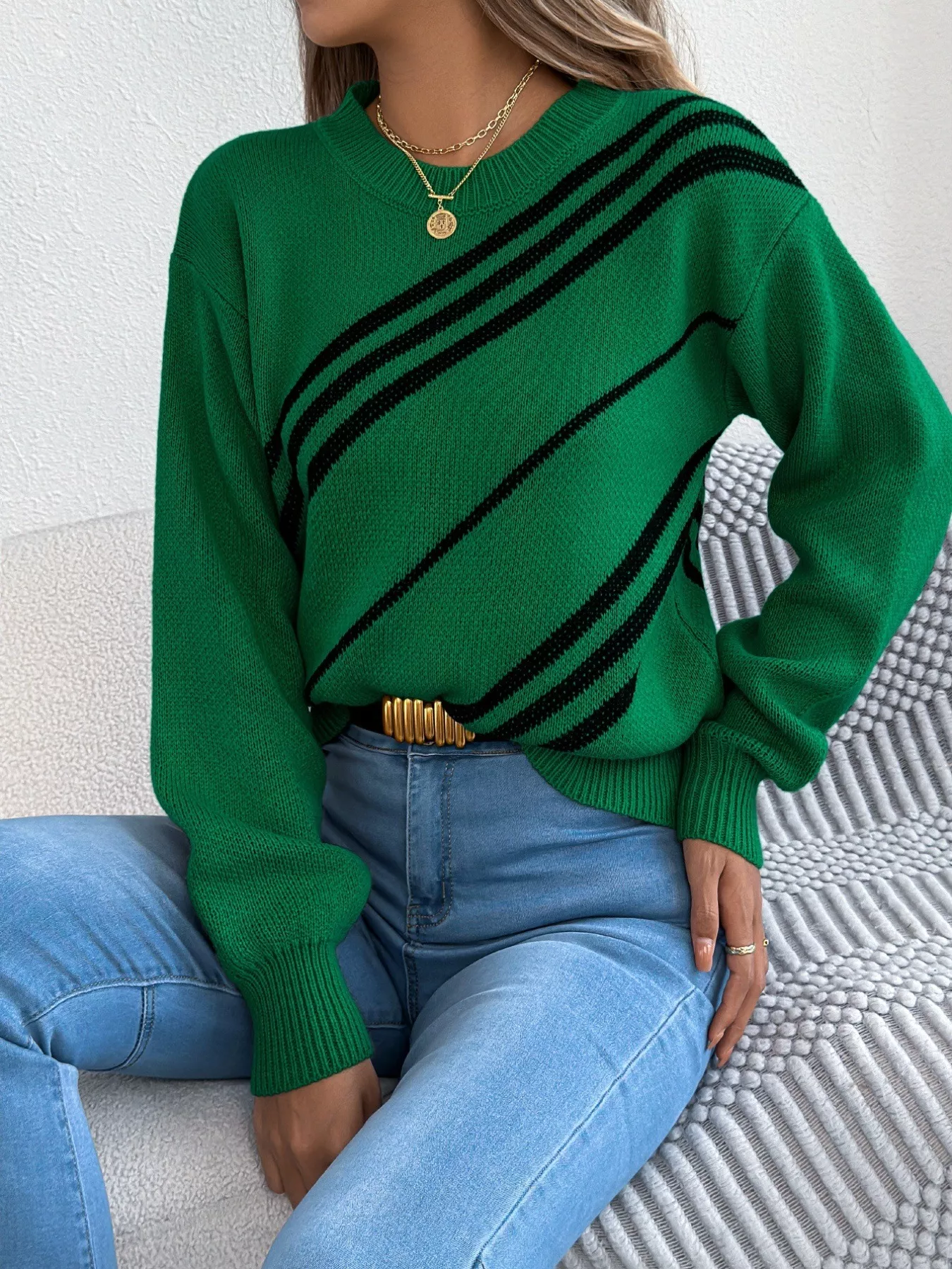 Striped Pattern Casual Round Neck Sweater - Image 18